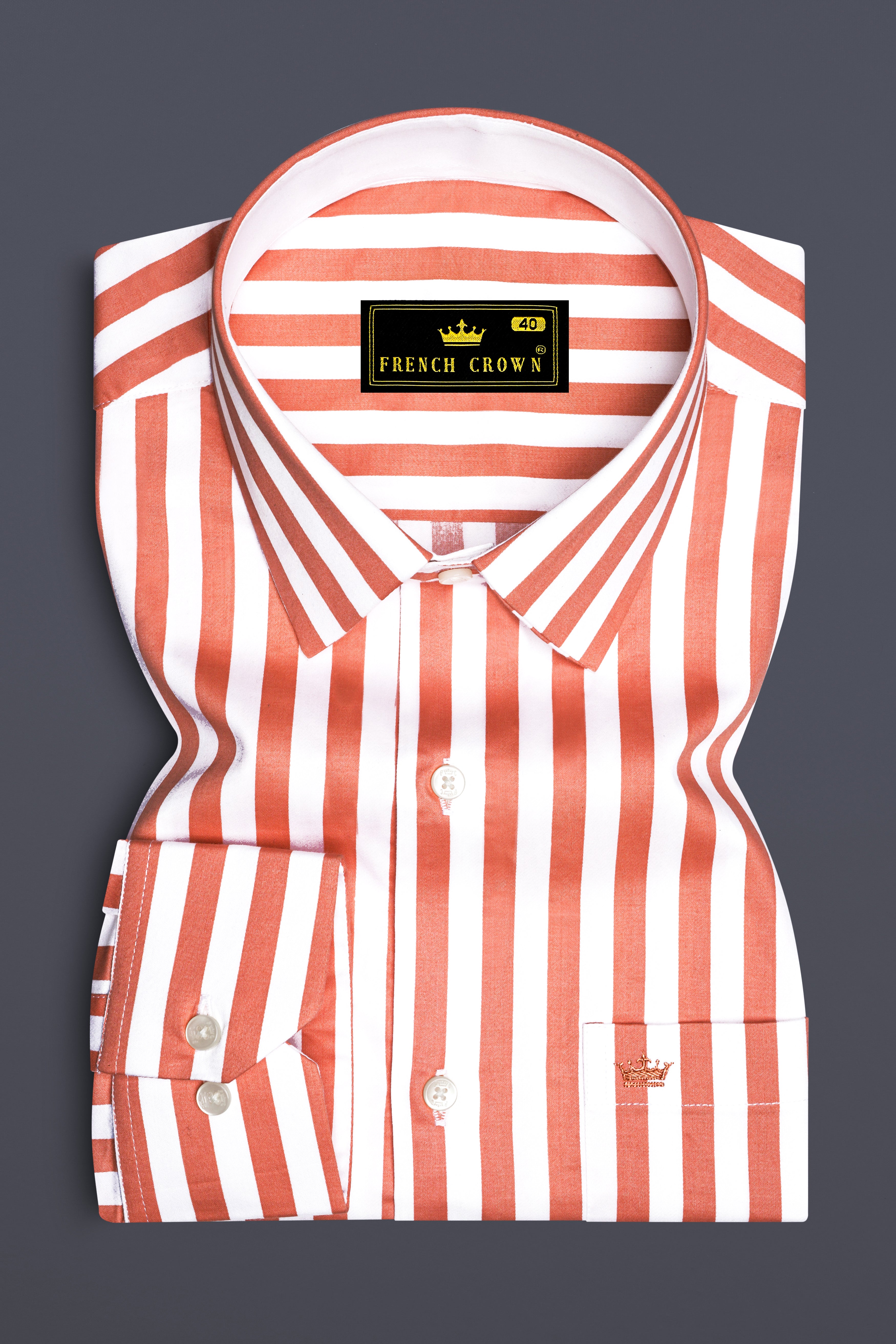 Strivaro-Apricot Peach And Bright White Awning Striped Super Soft Premium Cotton Dress Shirt