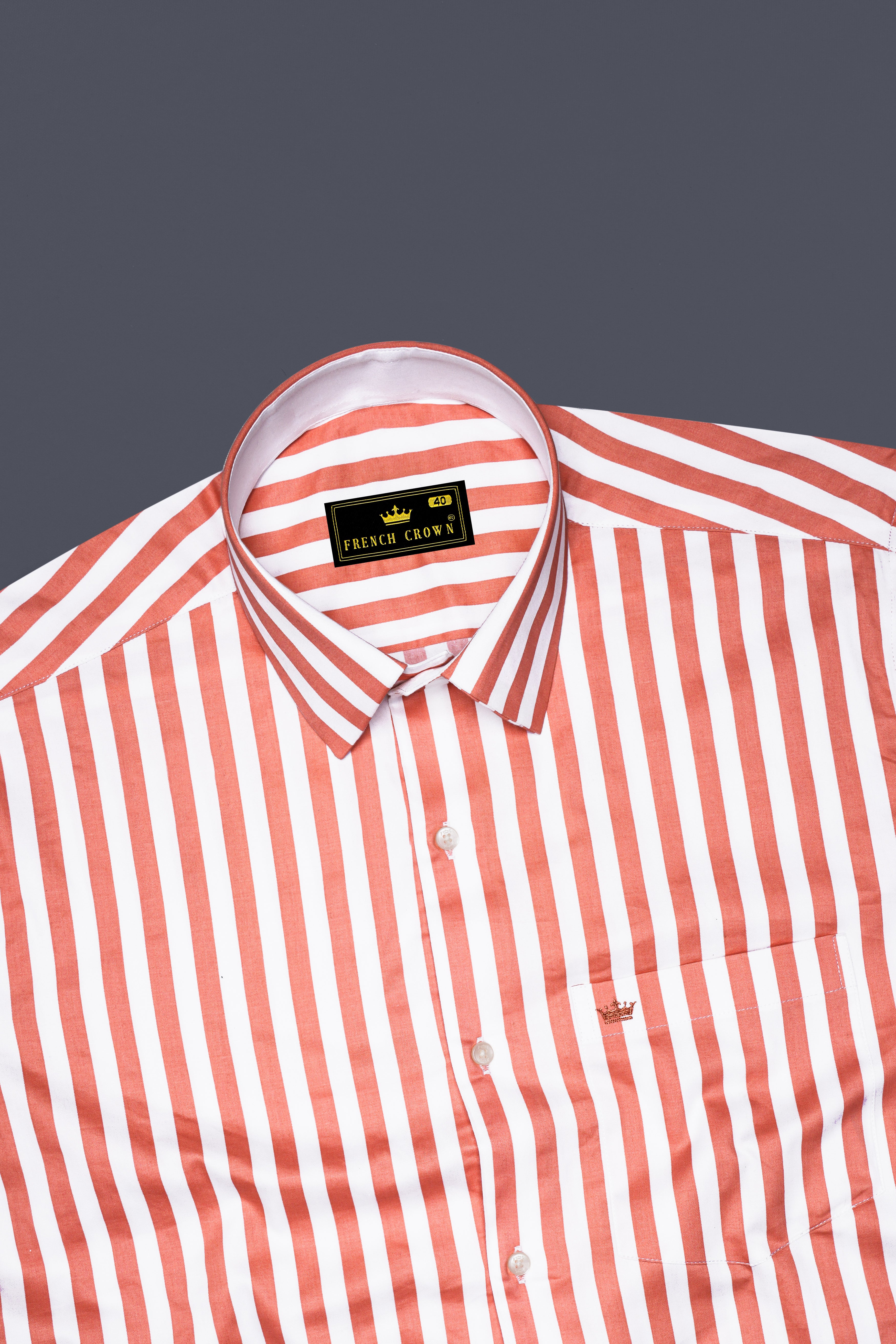 Strivaro-Apricot Peach And Bright White Awning Striped Super Soft Premium Cotton Dress Shirt