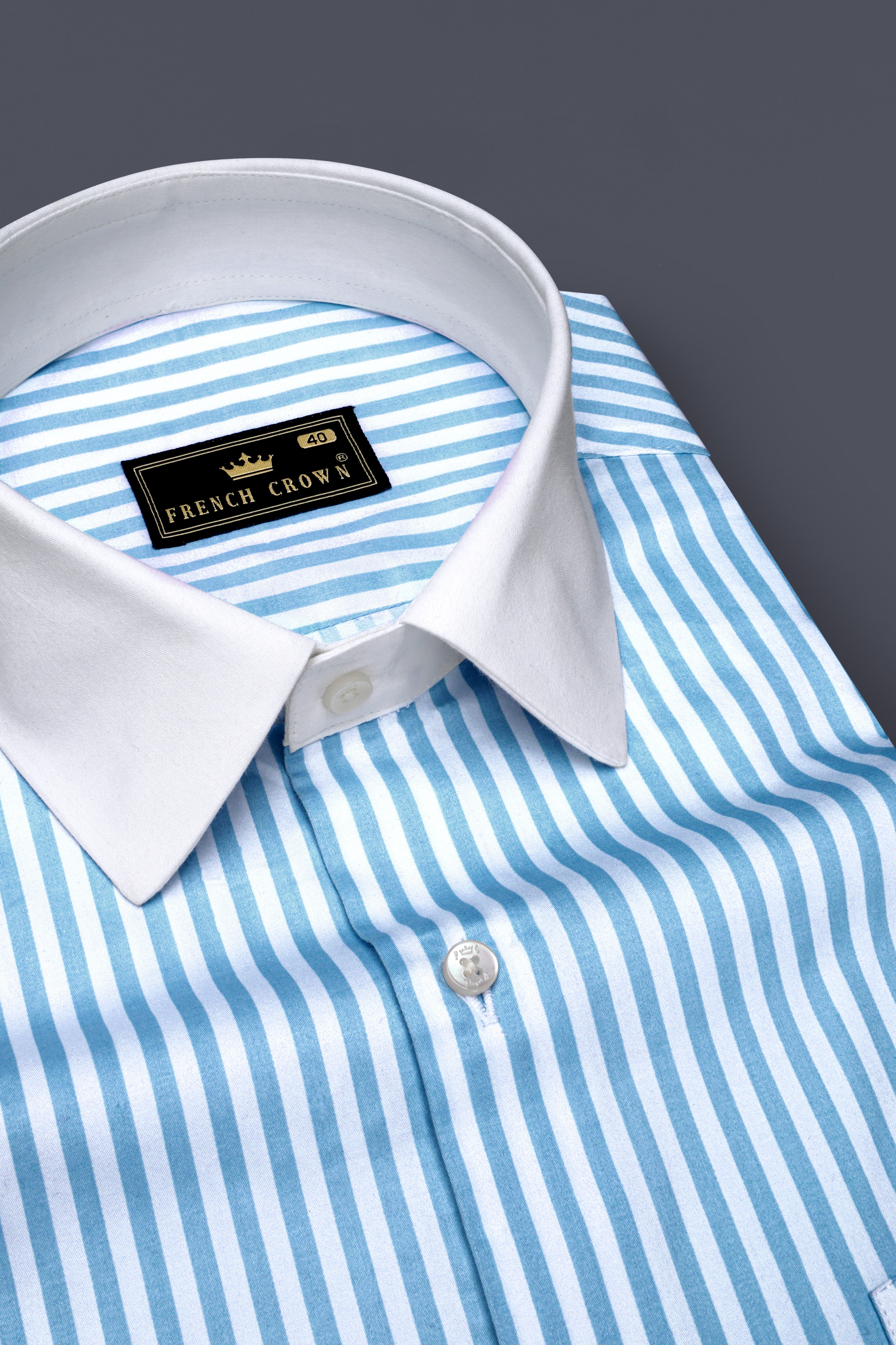 Ceruloro-Glacier Blue And Bright White Candy Striped Super Soft Premium Cotton Formal White Cuff Collar Shirt