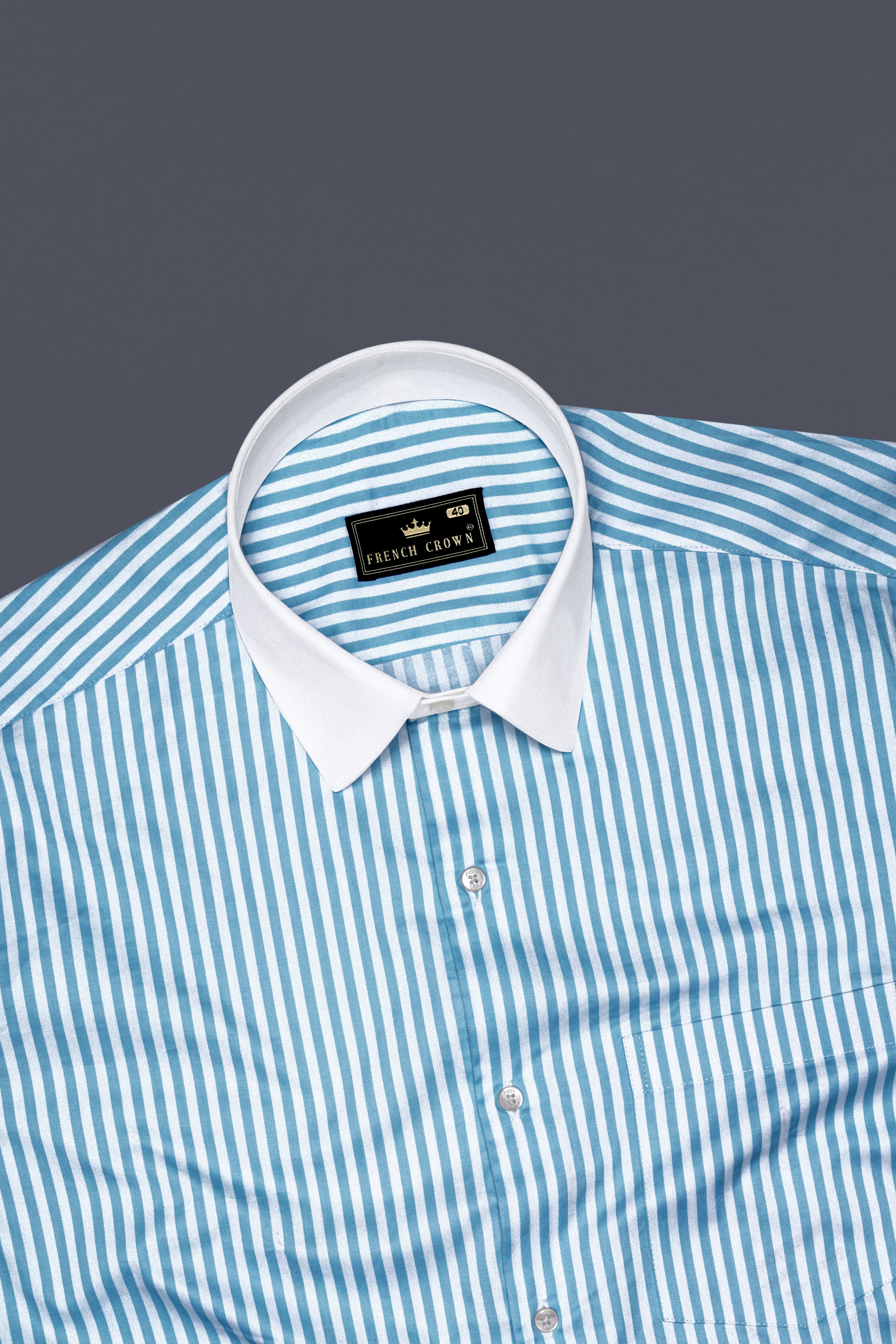 Ceruloro-Glacier Blue And Bright White Candy Striped Super Soft Premium Cotton Formal White Cuff Collar Shirt