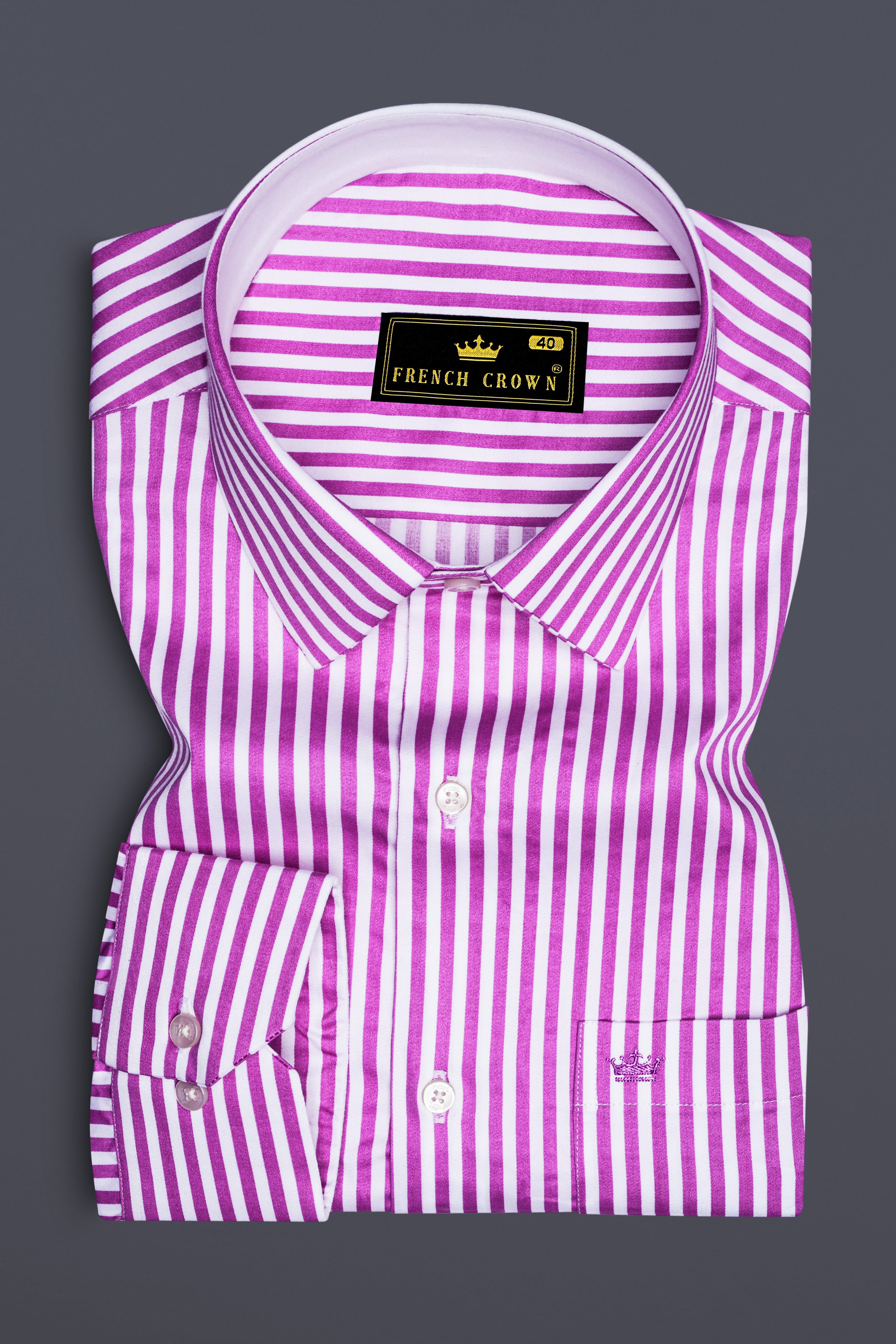 Rosavon-Purplish Pink And Bright White Candy Striped Super Soft Premium Cotton Dress Shirt