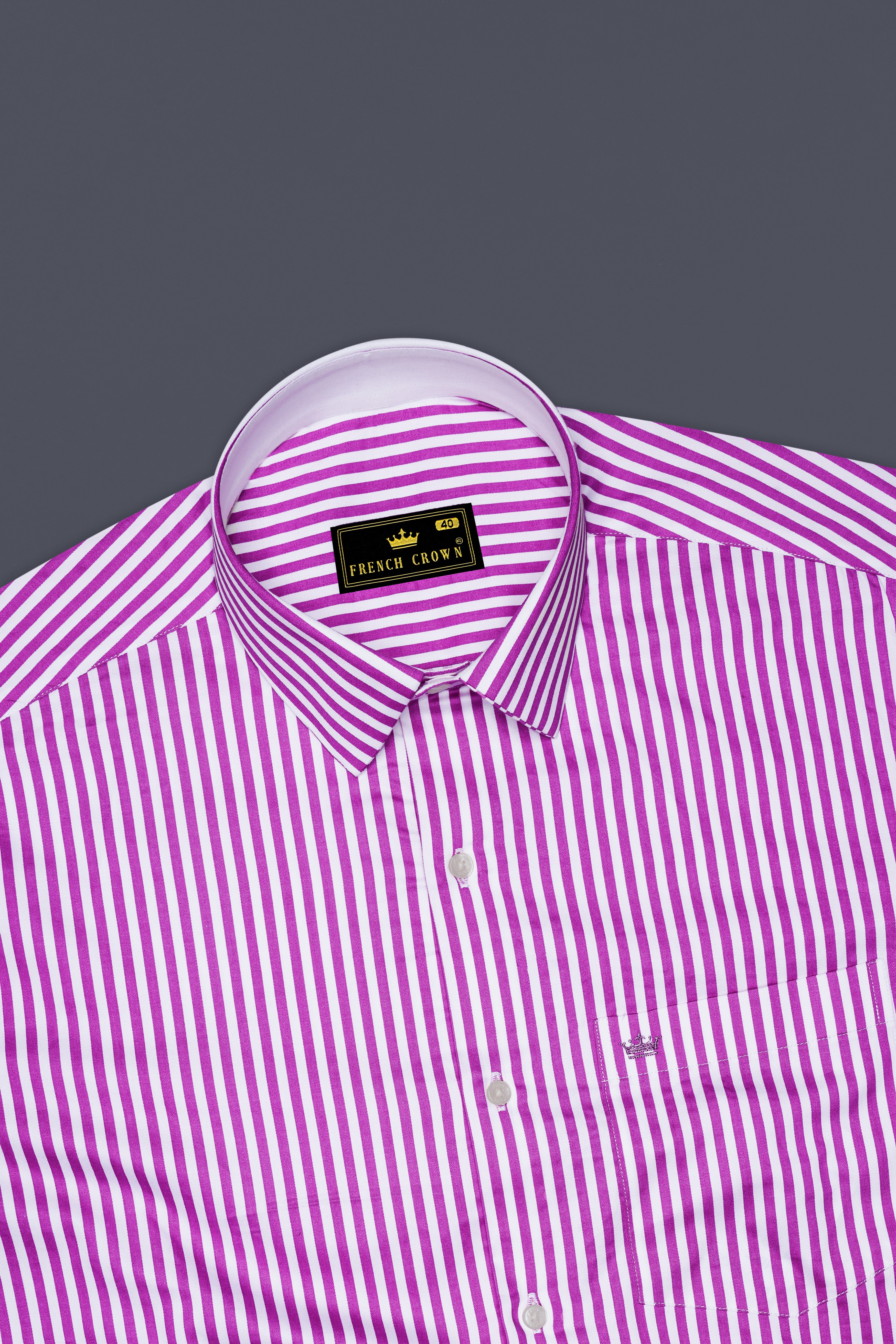 Rosavon-Purplish Pink And Bright White Candy Striped Super Soft Premium Cotton Dress Shirt