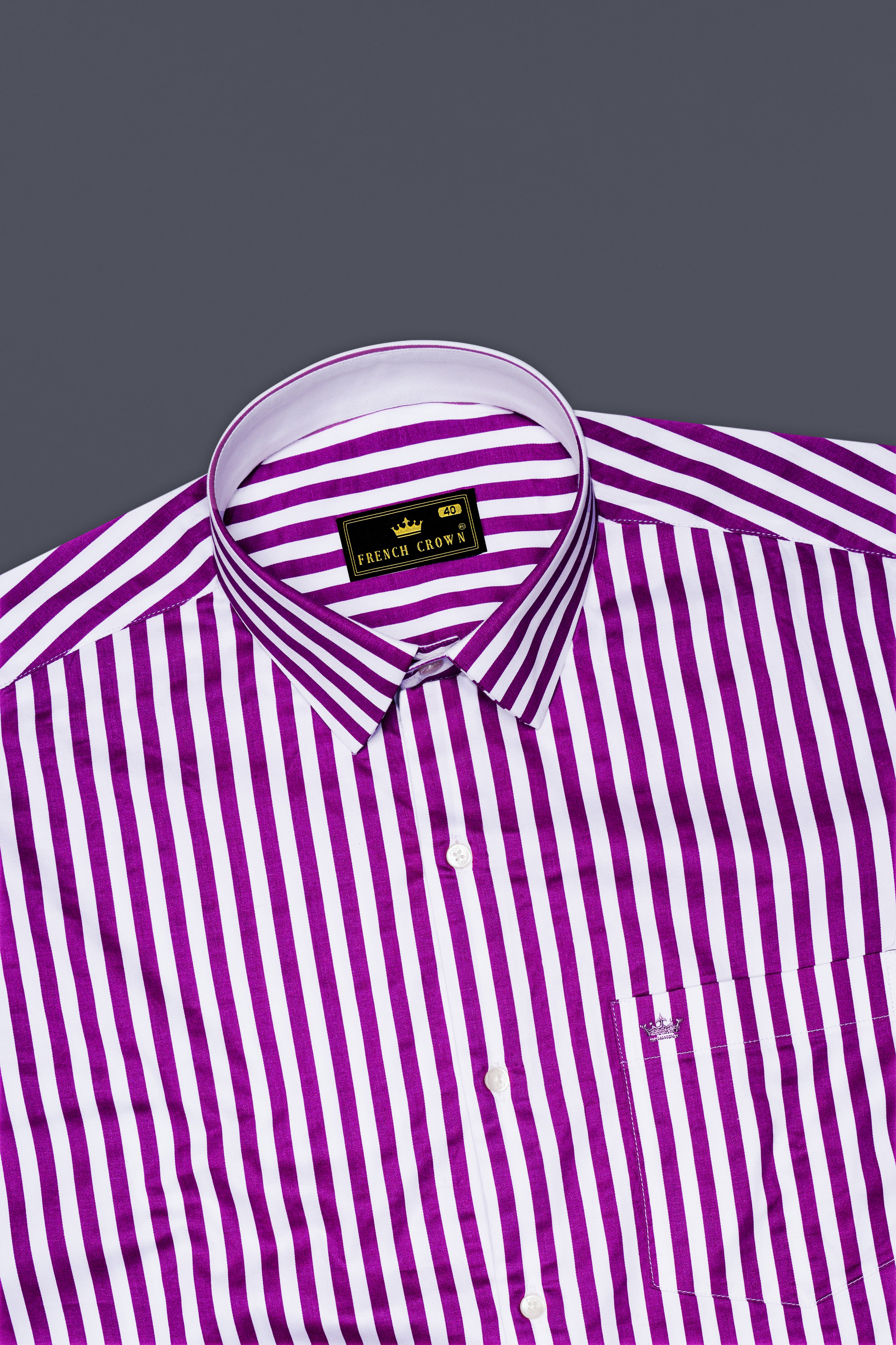 Candrosa-Fuchsia Purple And Bright White Candy Striped Super Soft Premium Cotton Dress Shirt