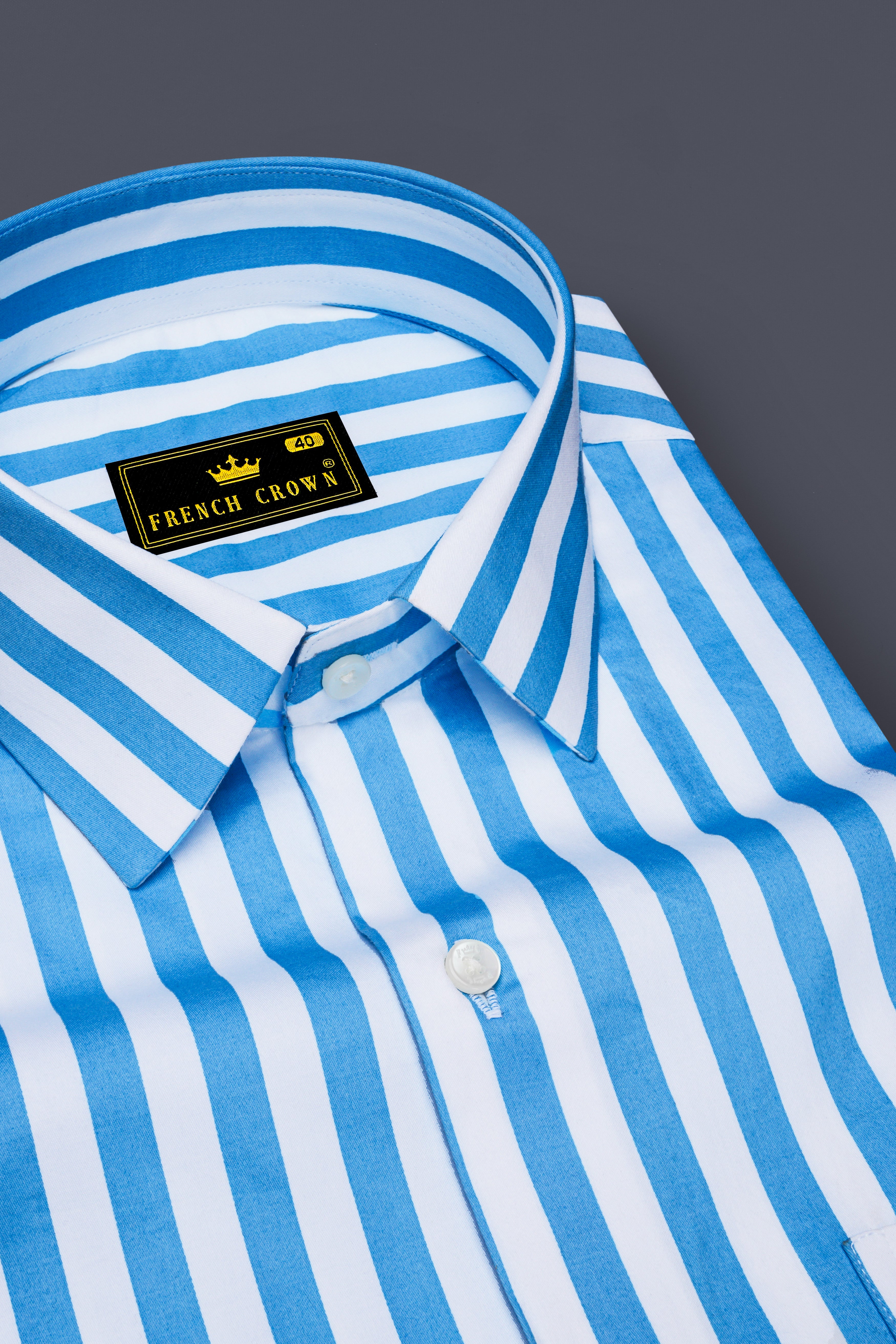 Aurecel-Celestial Blue And Bright White Awning Striped Subtle Sheen Super Soft Premium Cotton Dress Shirt