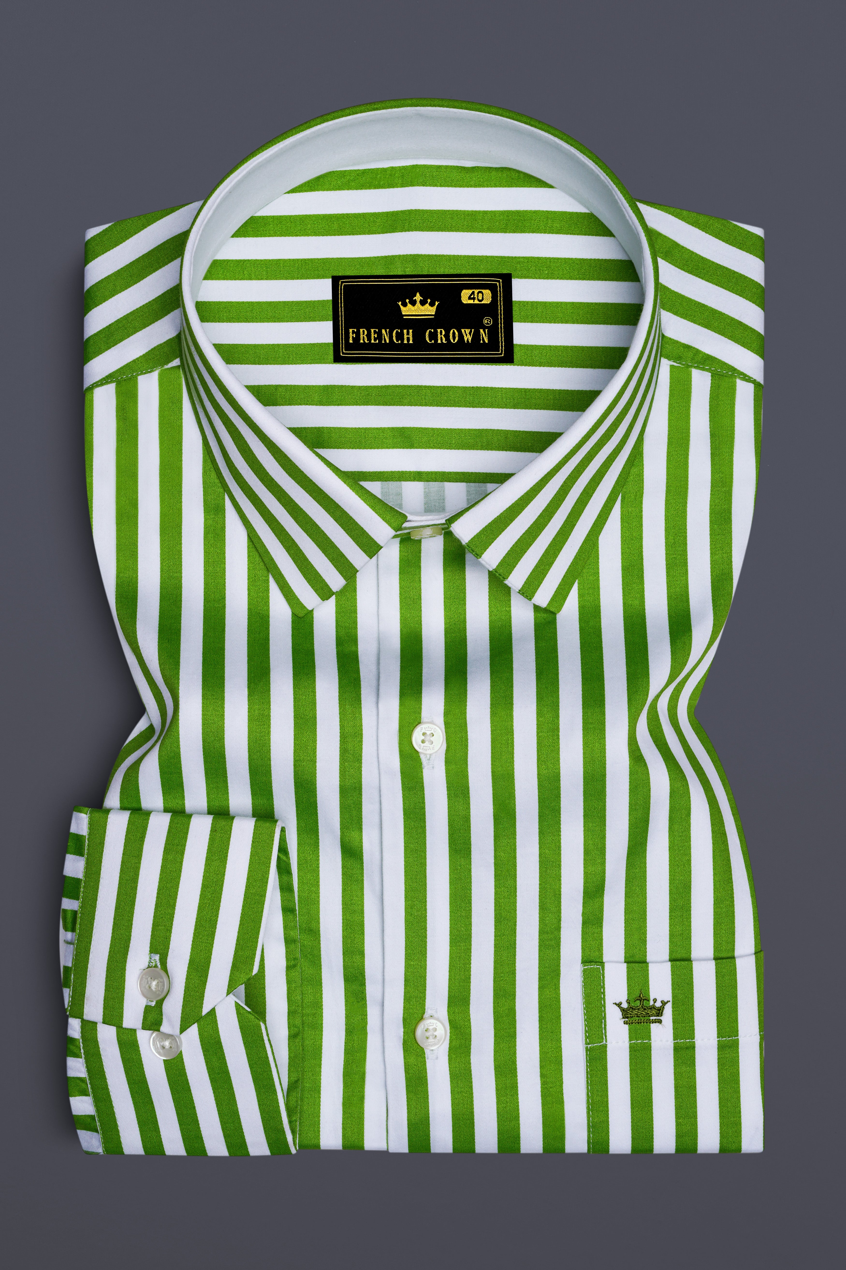 Lustrivon-Citrus Green And Bright White Candy Striped Super Soft Premium Cotton Dress Shirt