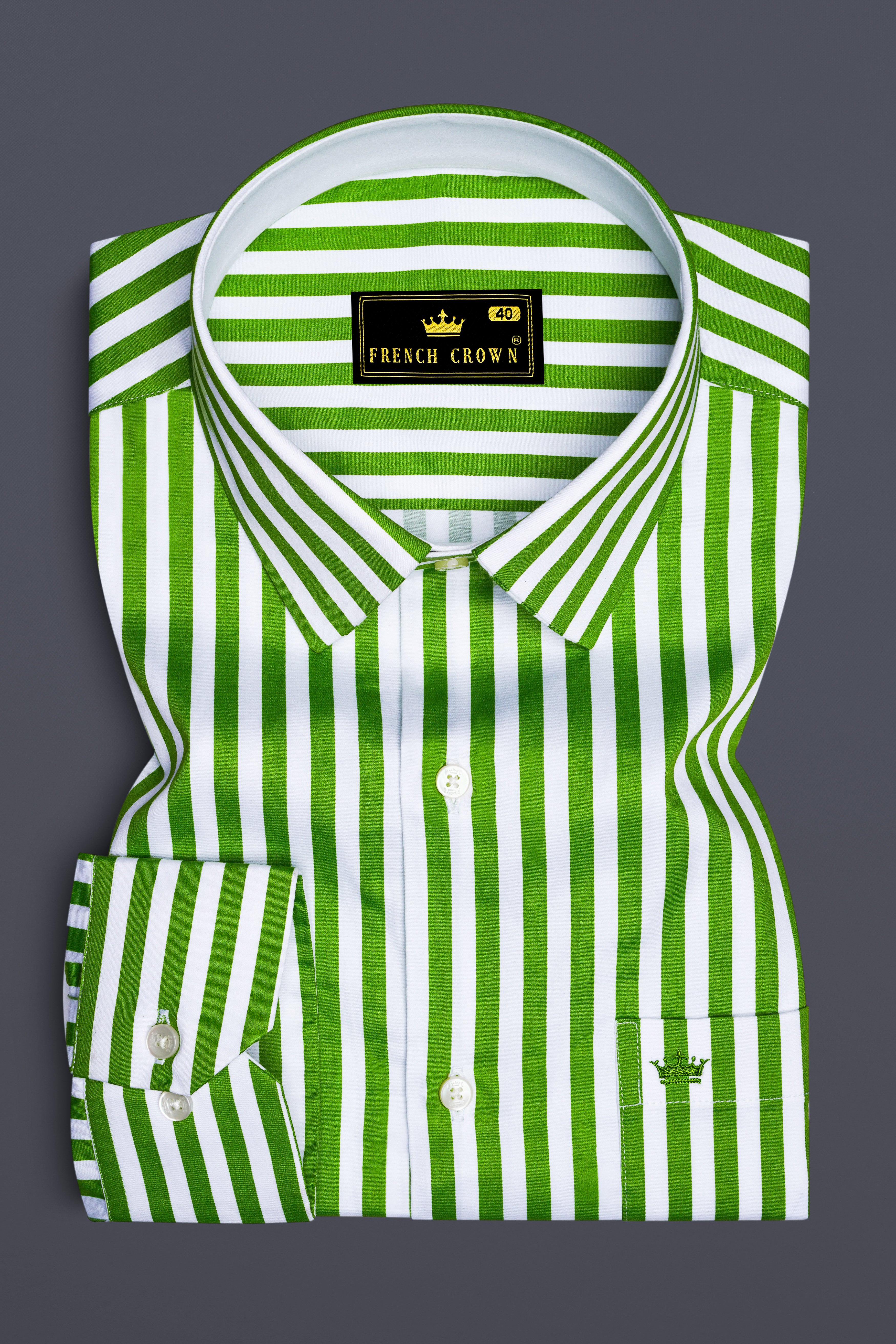 Lustrivon-Citrus Green And Bright White Candy Striped Super Soft Premium Cotton Dress Shirt