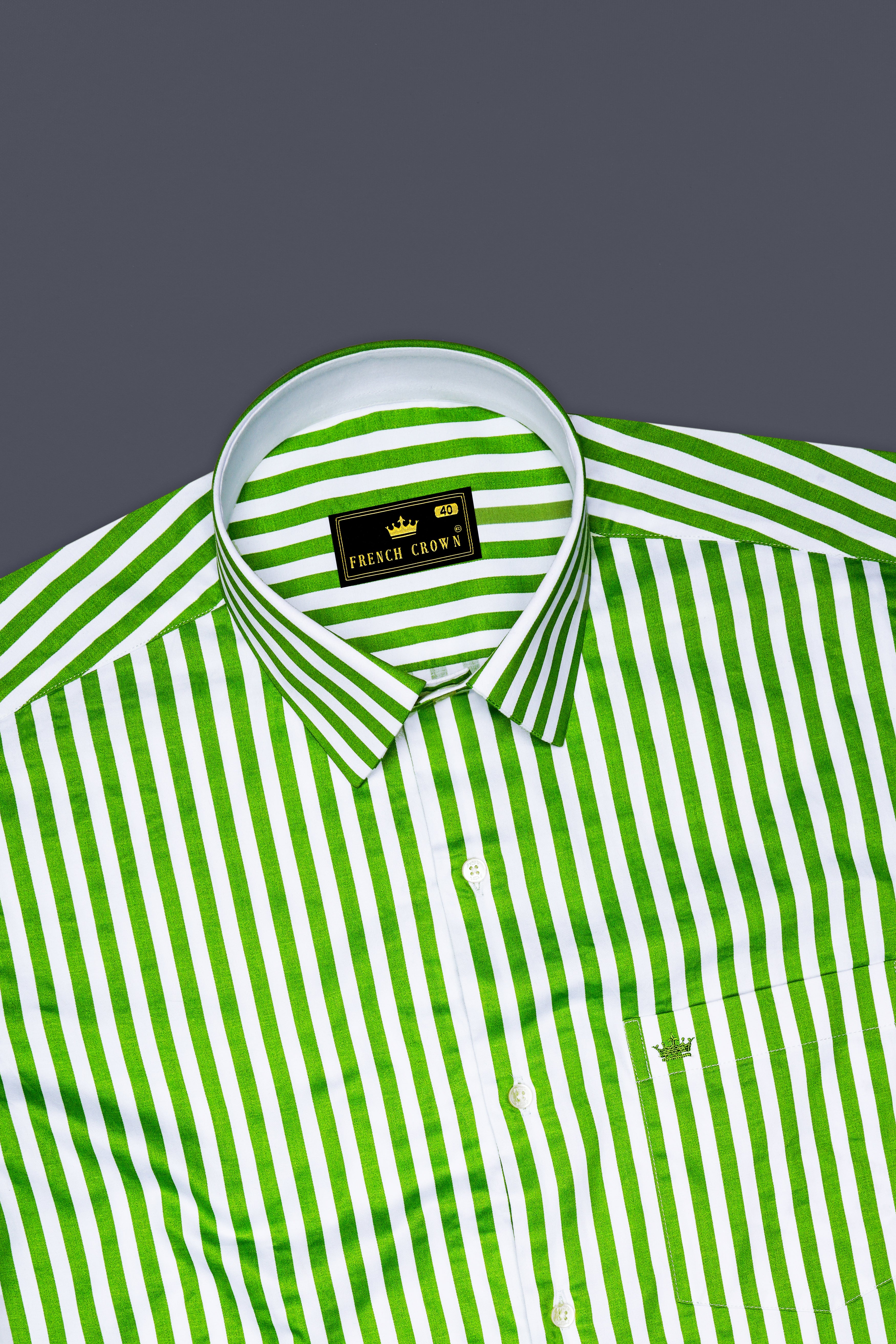 Lustrivon-Citrus Green And Bright White Candy Striped Super Soft Premium Cotton Dress Shirt