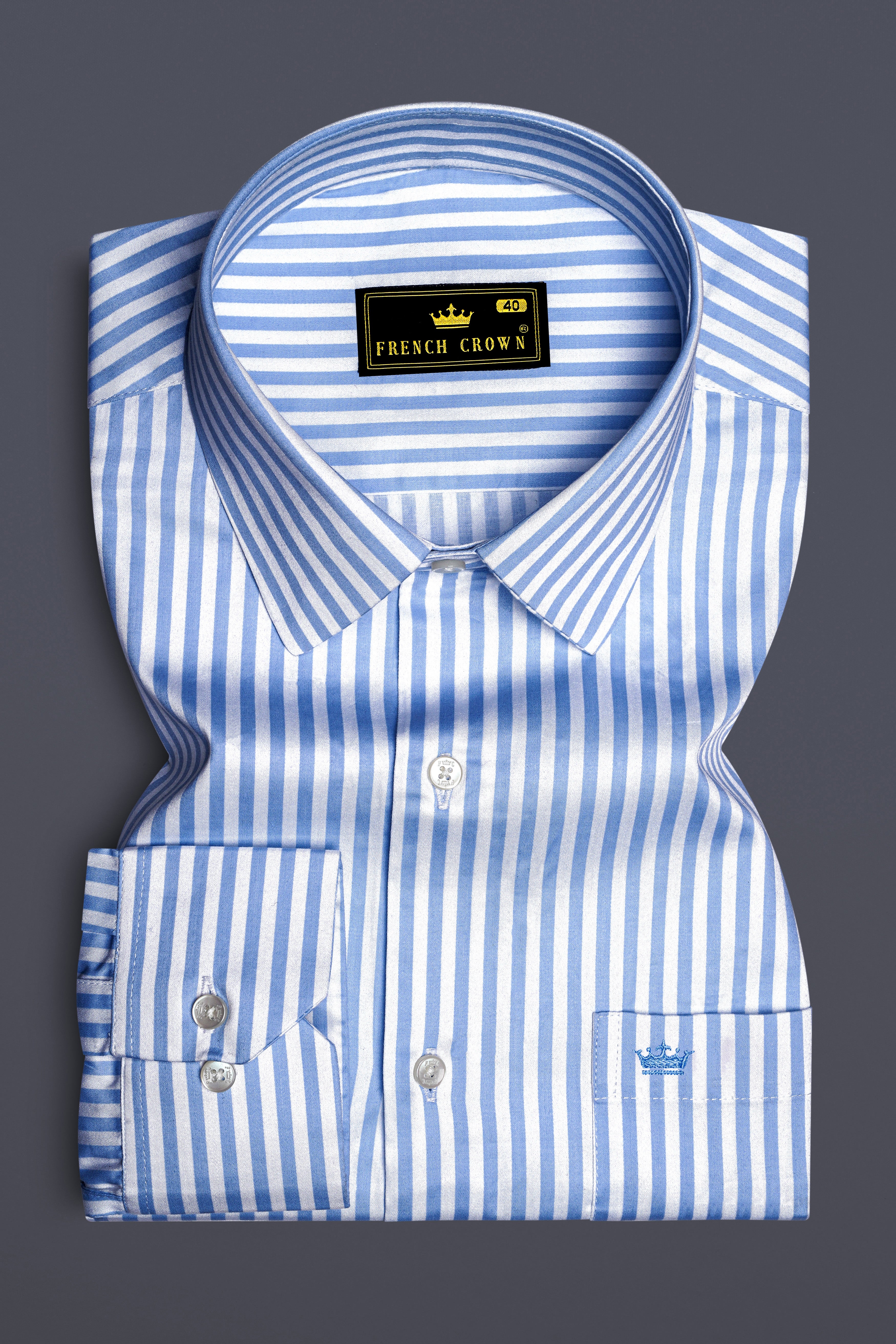 Ceruloro-Glacier Blue And Bright White Candy Striped Subtle Sheen Super Soft Premium Cotton Dress Shirt