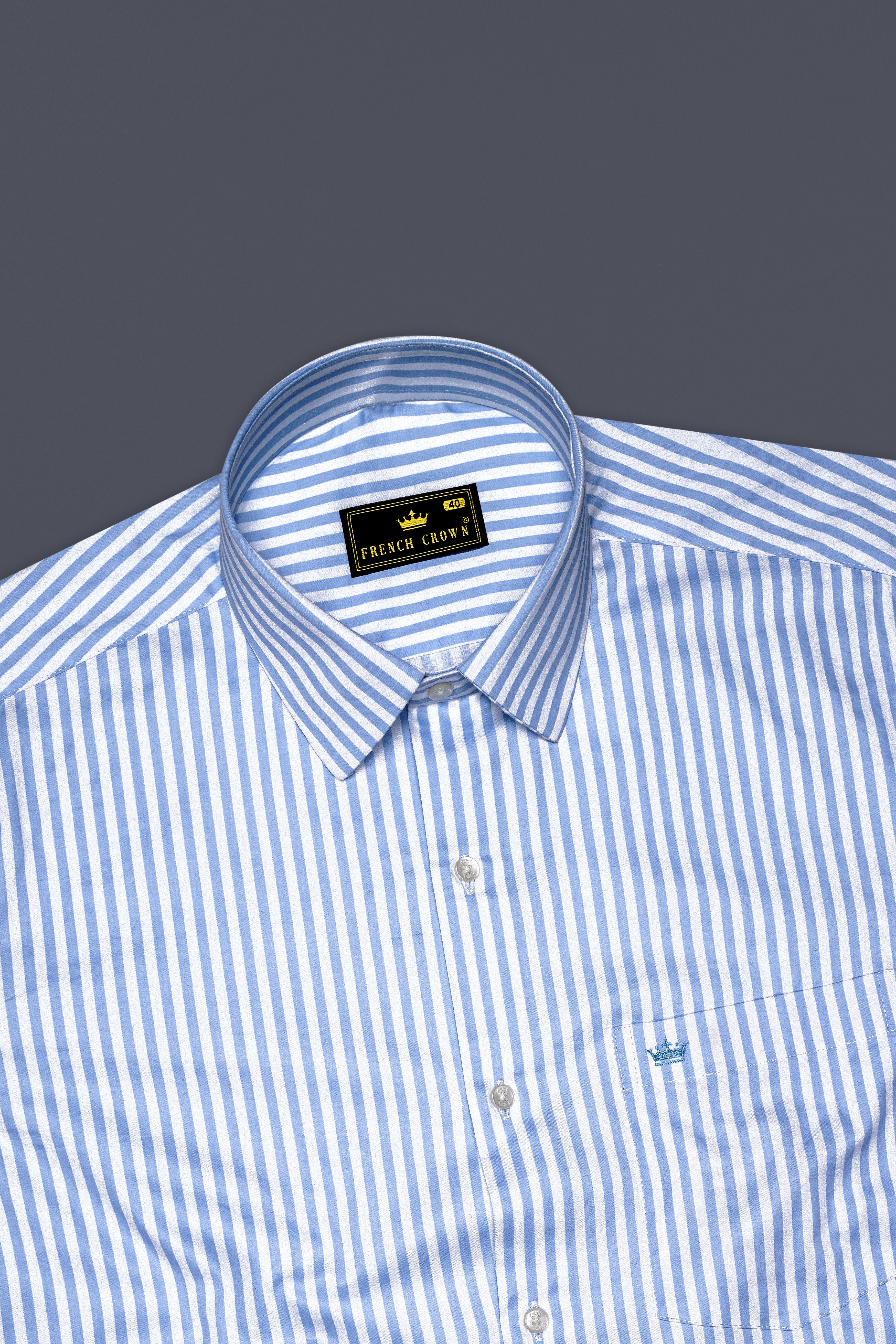 Ceruloro-Glacier Blue And Bright White Candy Striped Subtle Sheen Super Soft Premium Cotton Dress Shirt