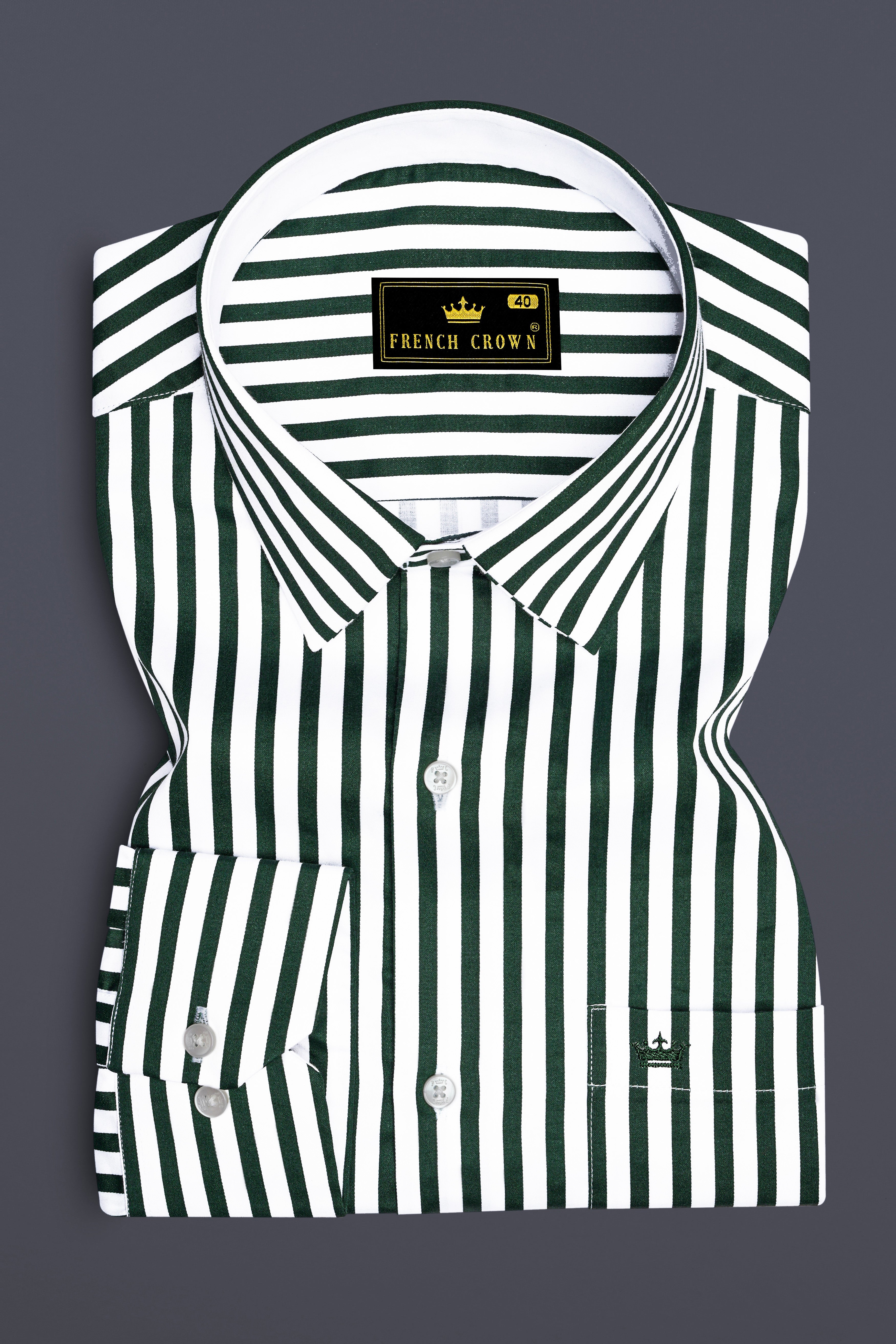 Thalvoro-Phthalo Green And Bright White Candy Striped Super Soft Premium Cotton Dress Shirt