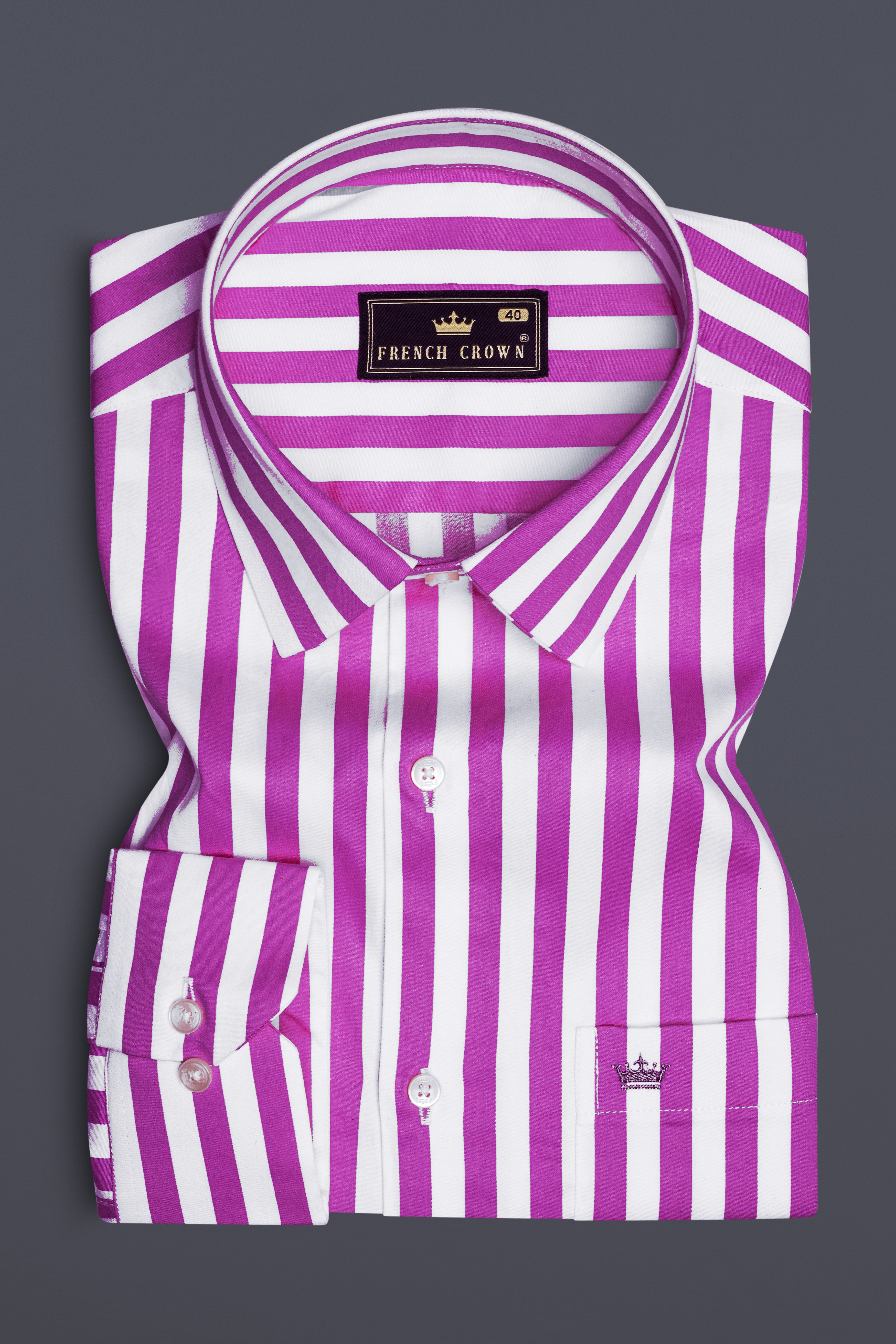 Aureline-Orchid Purple And Bright White Awning Striped Subtle Sheen Super Soft Premium Cotton Dress Shirt