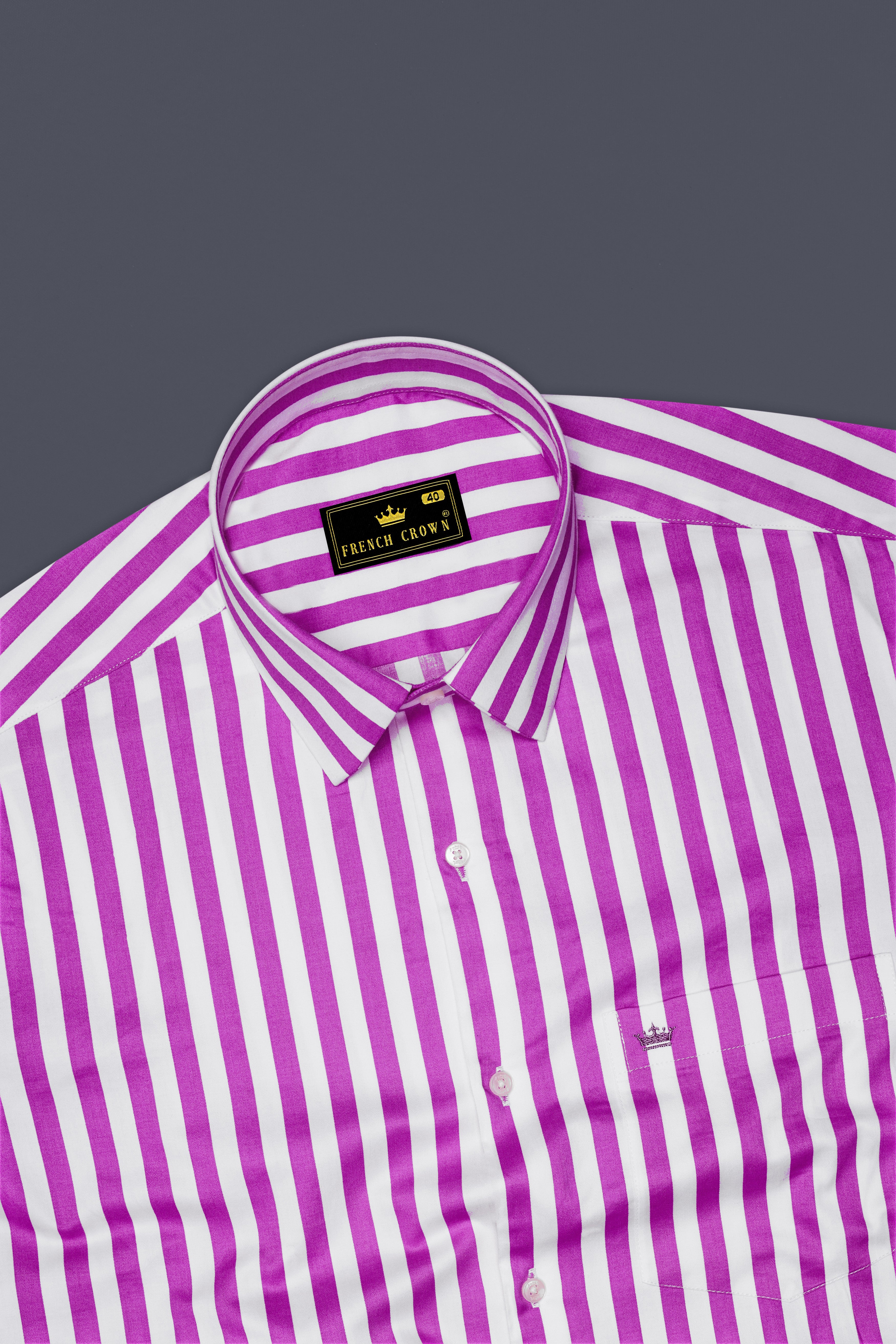 Aureline-Orchid Purple And Bright White Awning Striped Subtle Sheen Super Soft Premium Cotton Dress Shirt