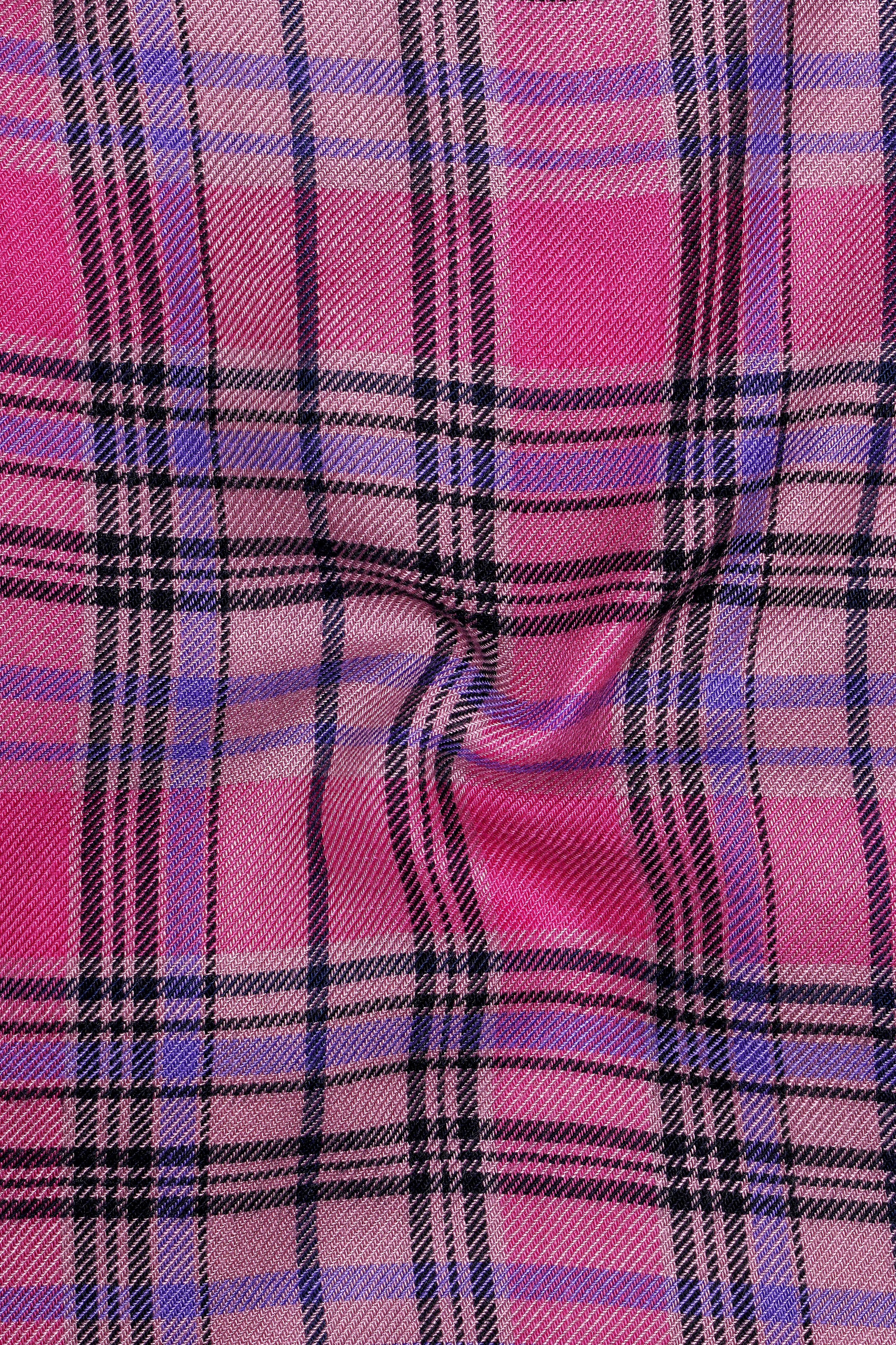 Wistavon-Mulberry Pink And Wisteria Purple Plaid Flannel Premium Cotton Casual Shirt