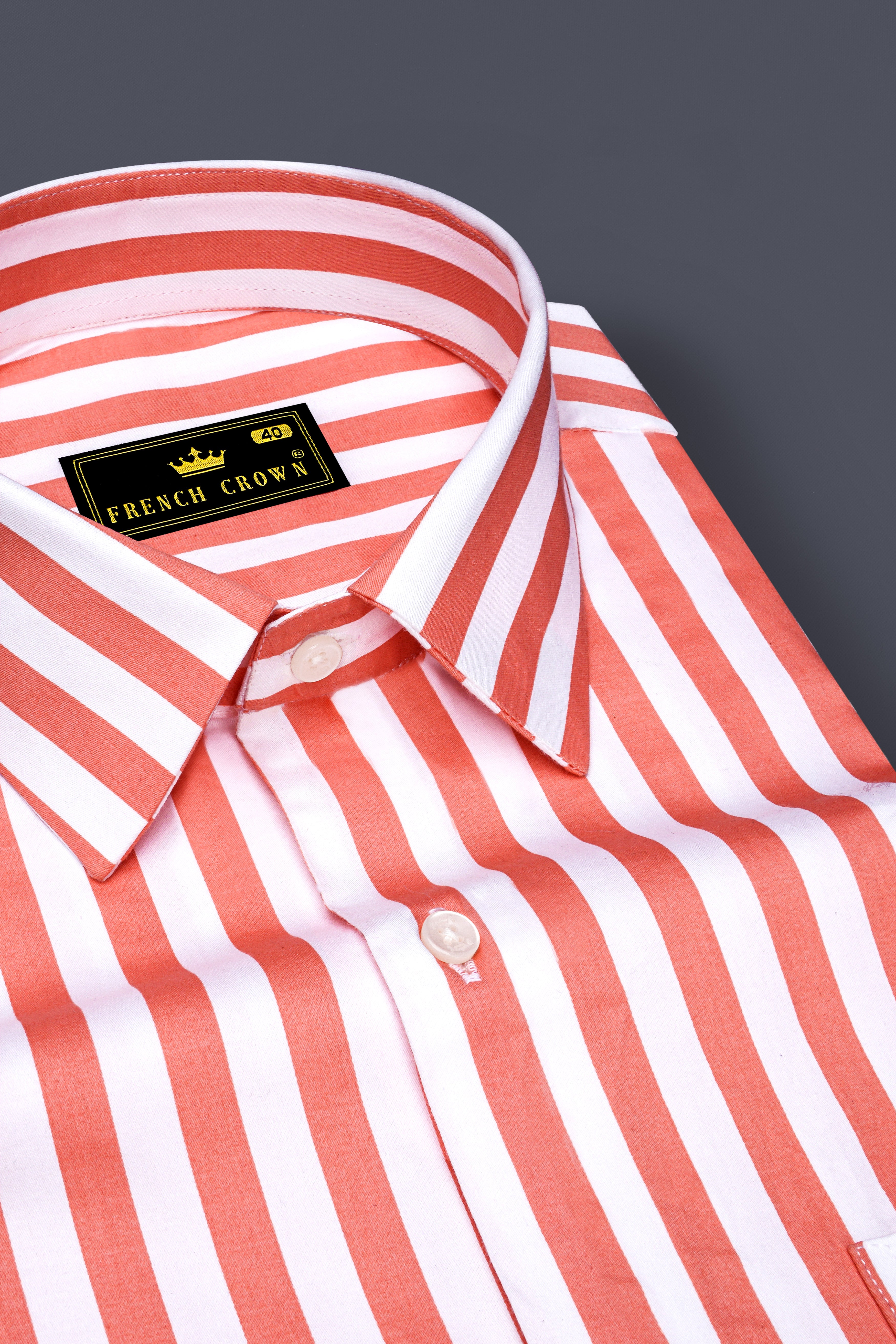 Strivaro-Apricot Peach And Bright White Awning Striped Subtle Sheen Super Soft Premium Cotton Dress Shirt