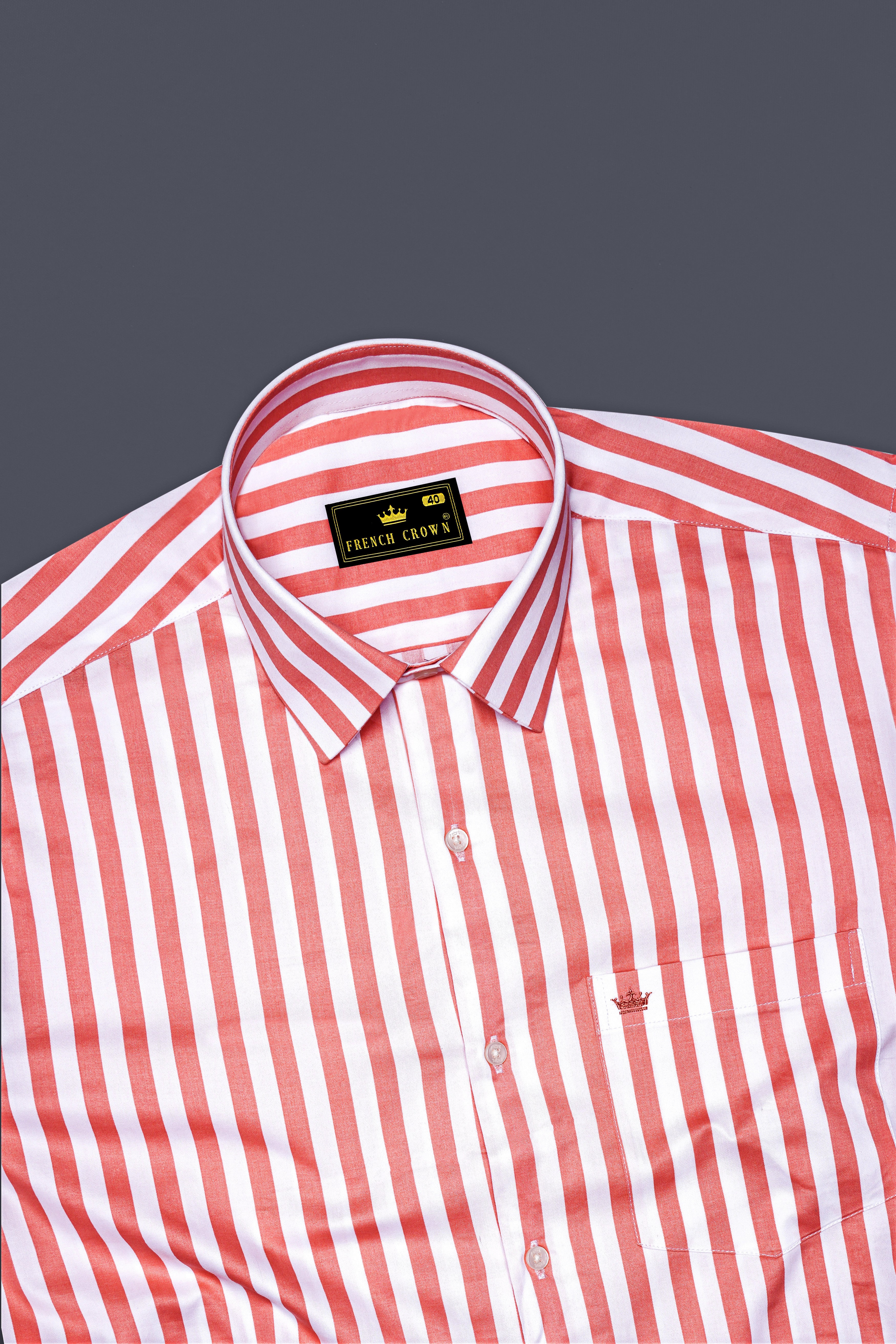 Strivaro-Apricot Peach And Bright White Awning Striped Subtle Sheen Super Soft Premium Cotton Dress Shirt