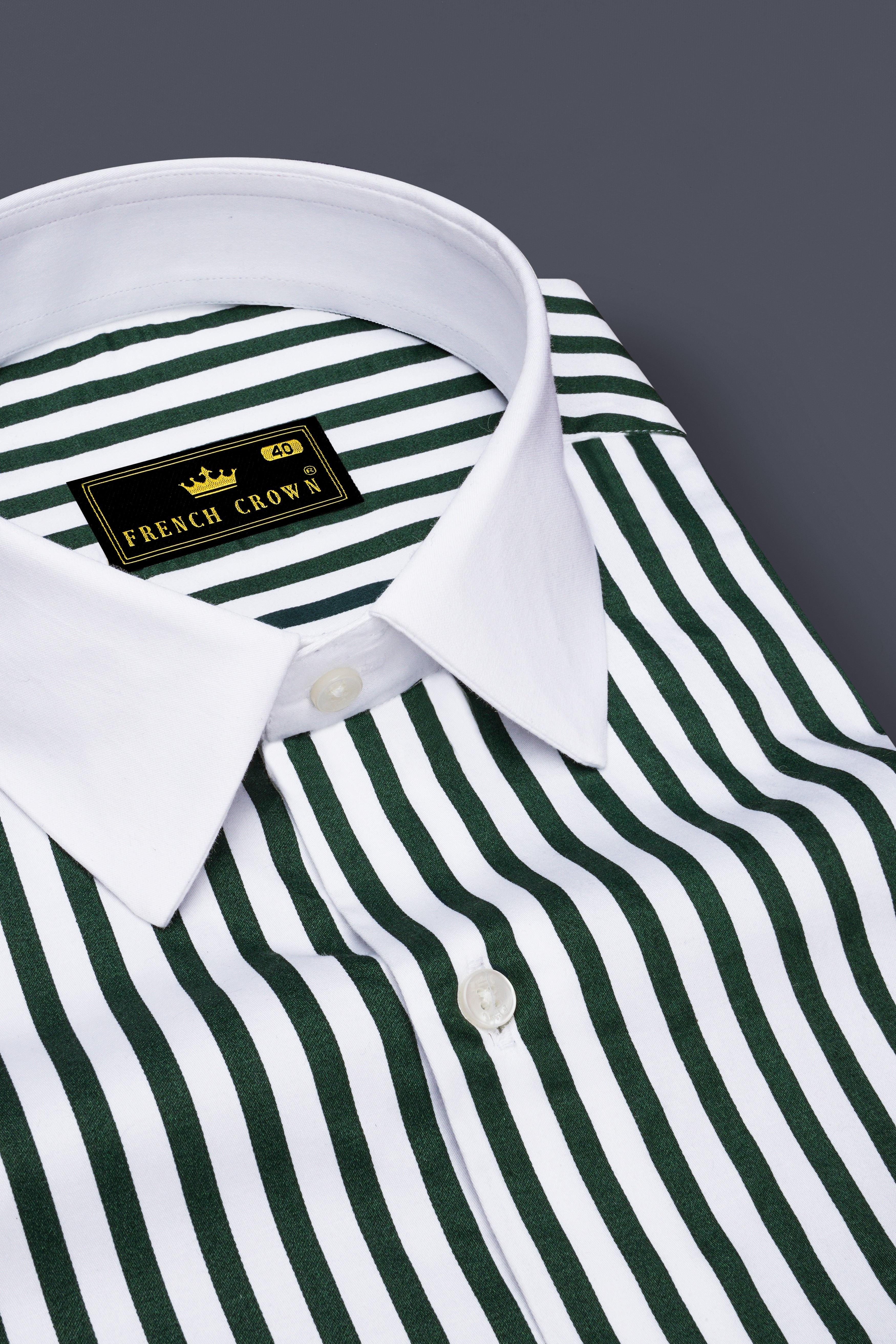 Thalvoro-Phthalo Green And Bright White Candy Striped Super Soft Premium Cotton Formal White Cuff Collar Shirt