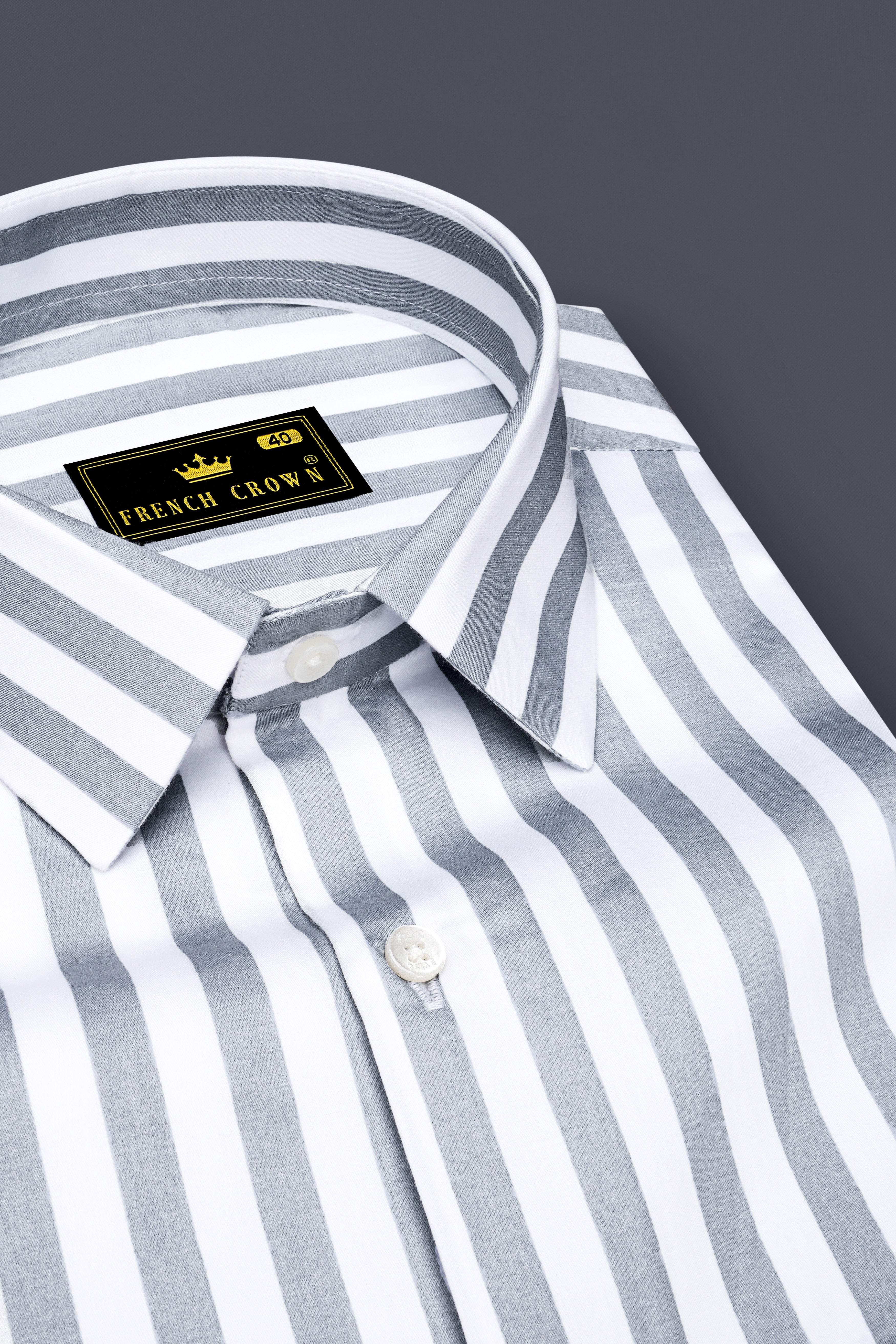 Lustravo-Santa Gray And Bright White Awning Striped Subtle Sheen Super Soft Premium Cotton Dress Shirt