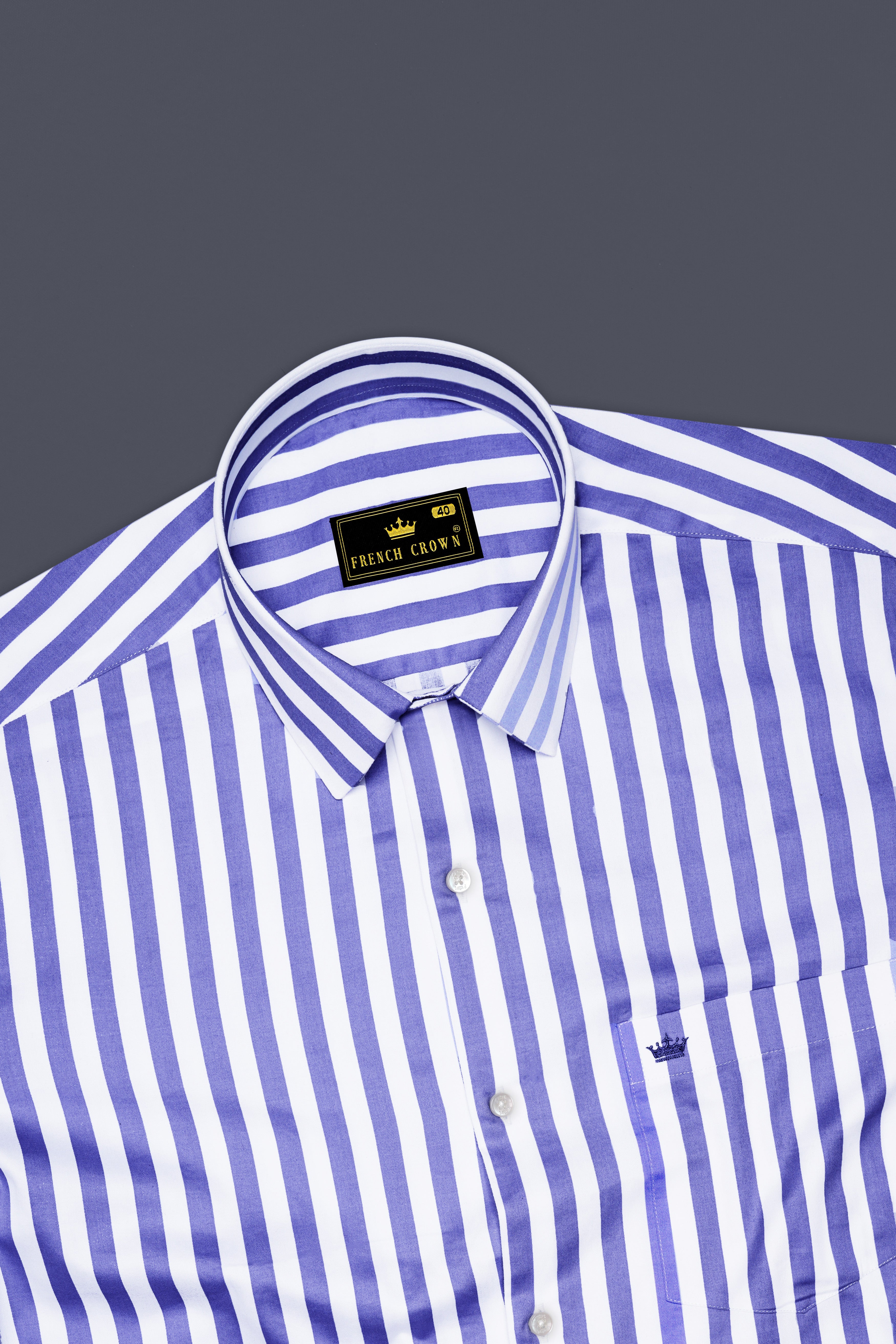 Bluvoro-Scampi Blue And Bright White Awning Striped Subtle Sheen Super Soft Premium Cotton Dress Shirt