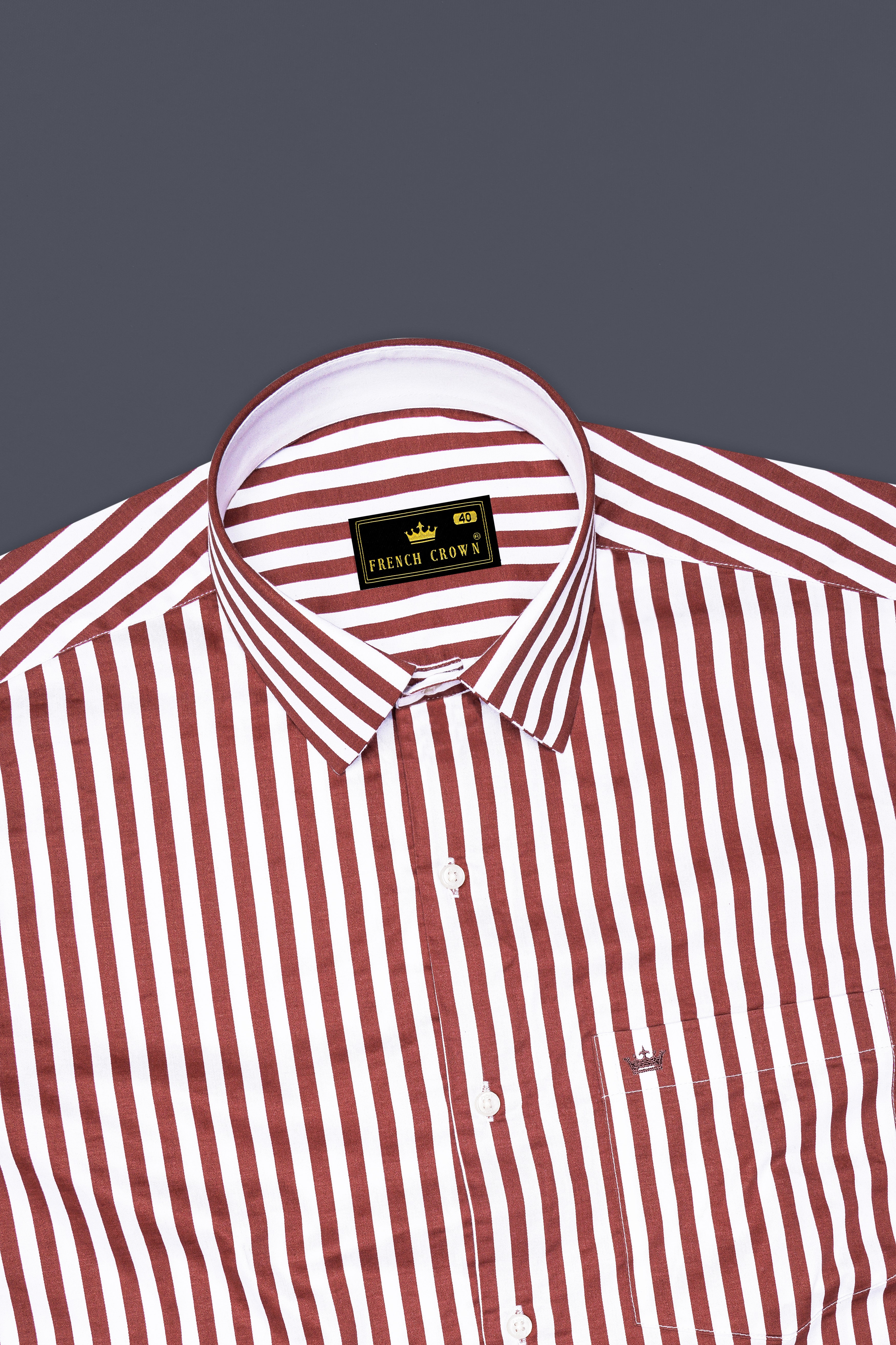 Brunoro-Ironstone Brown And Bright White Candy Striped Super Soft Premium Cotton Dress Shirt