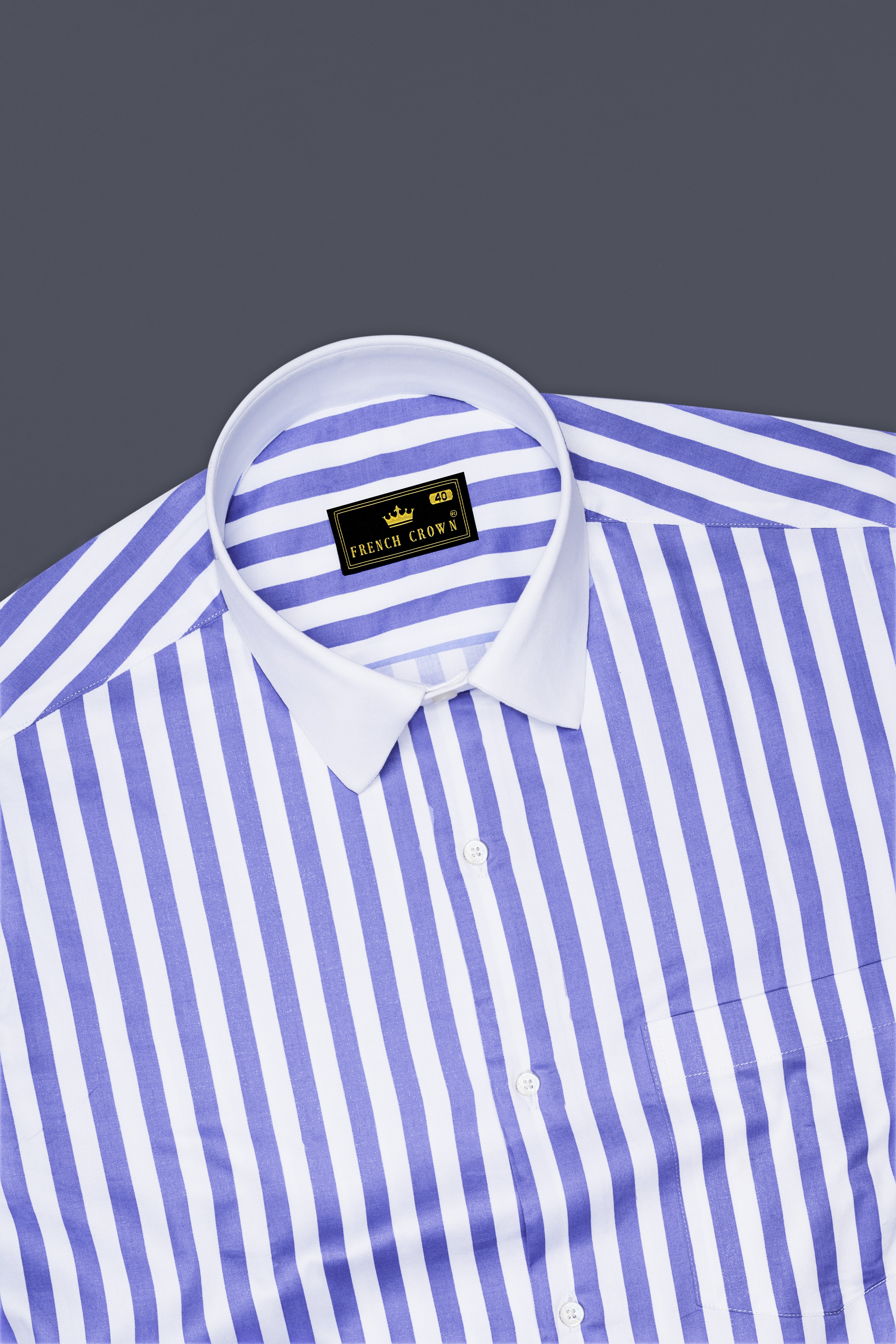 Bluvoro-Scampi Blue And Bright White Awning Striped Super Soft Premium Cotton Formal White Cuff Collar Shirt