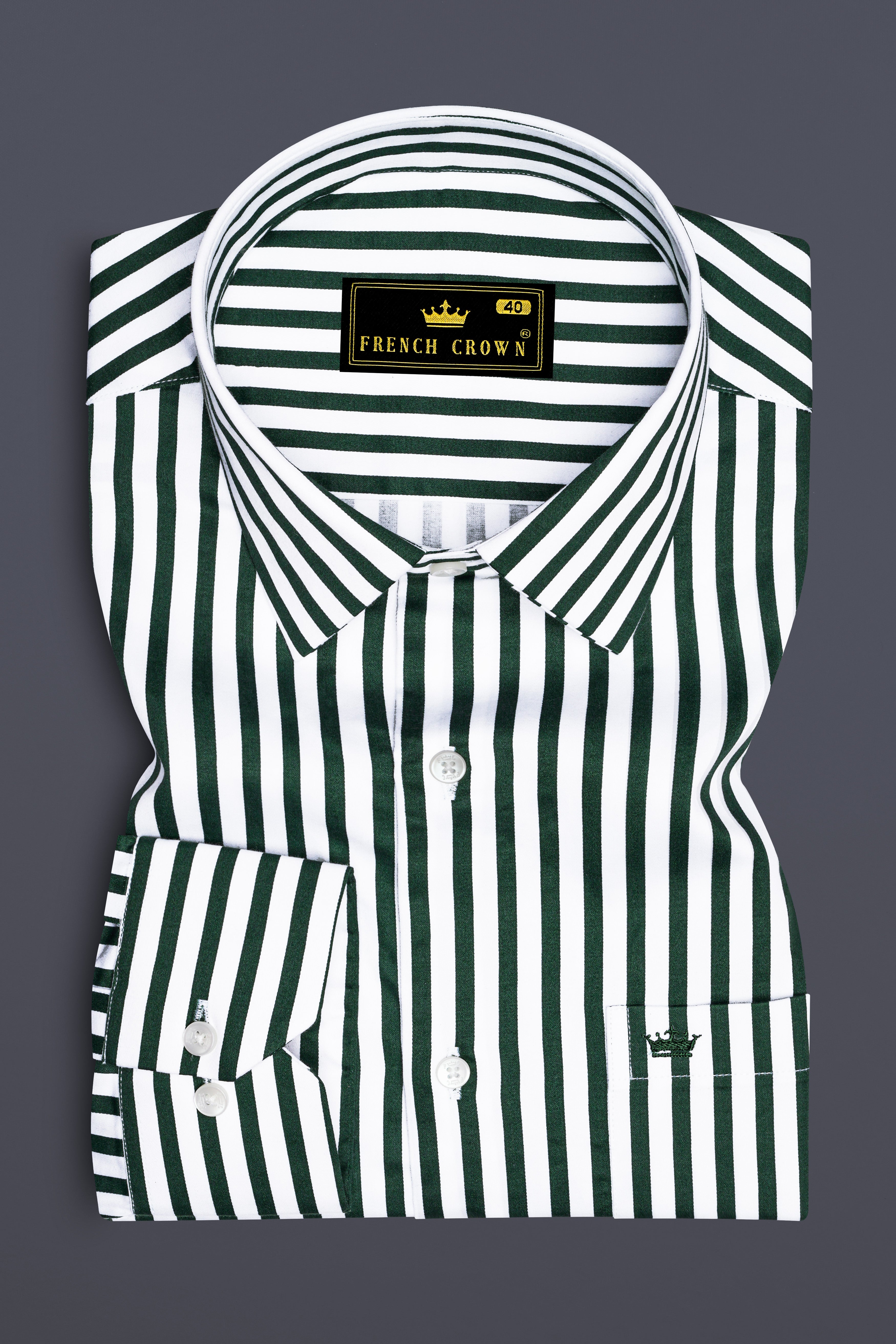 Thalvoro-Phthalo Green And Bright White Candy Striped Subtle Sheen Super Soft Premium Cotton Dress Shirt