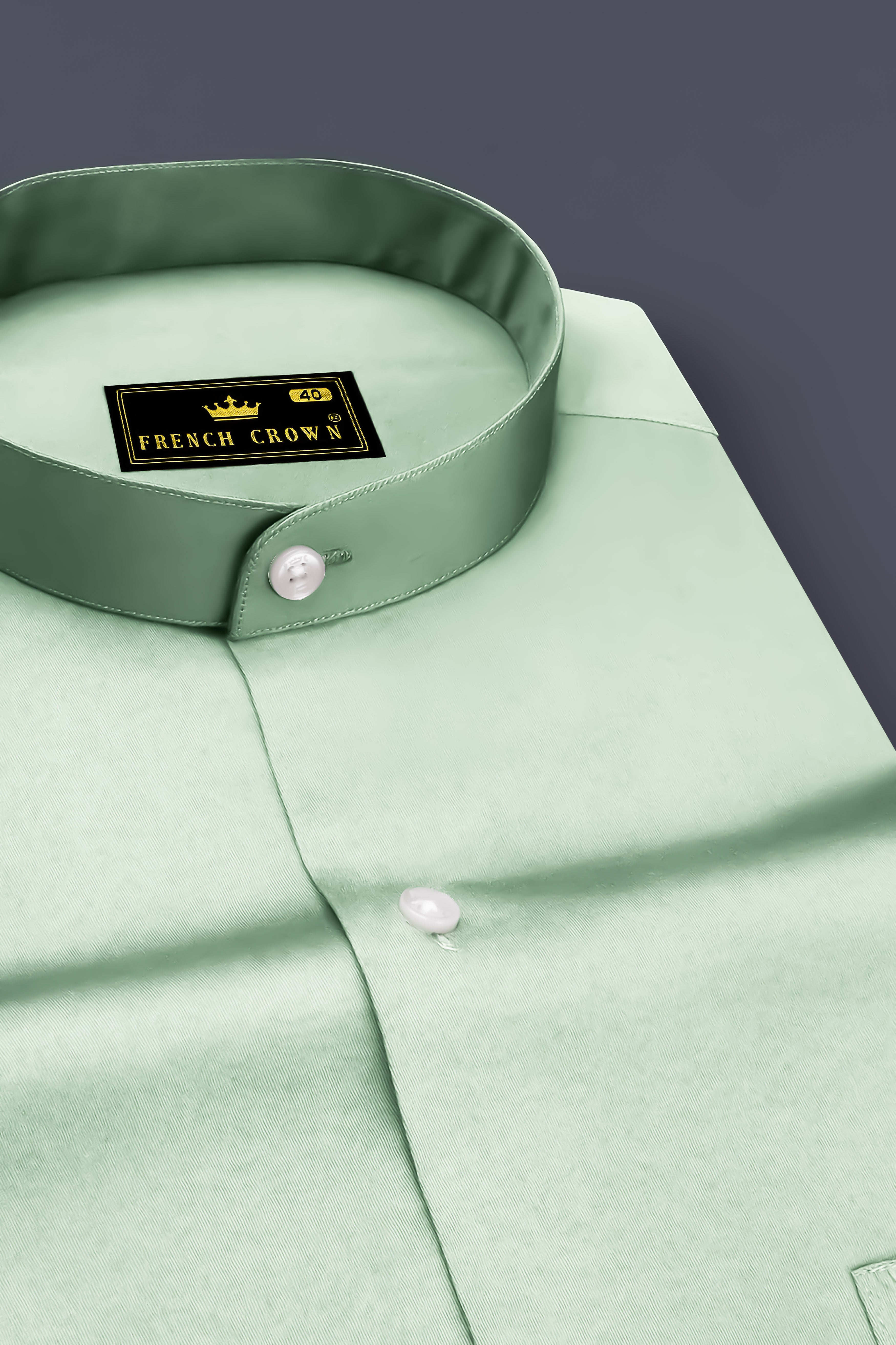 Verdoro-Spring Green Subtle Sheen Super Soft Premium Cotton Mandarin Shirt