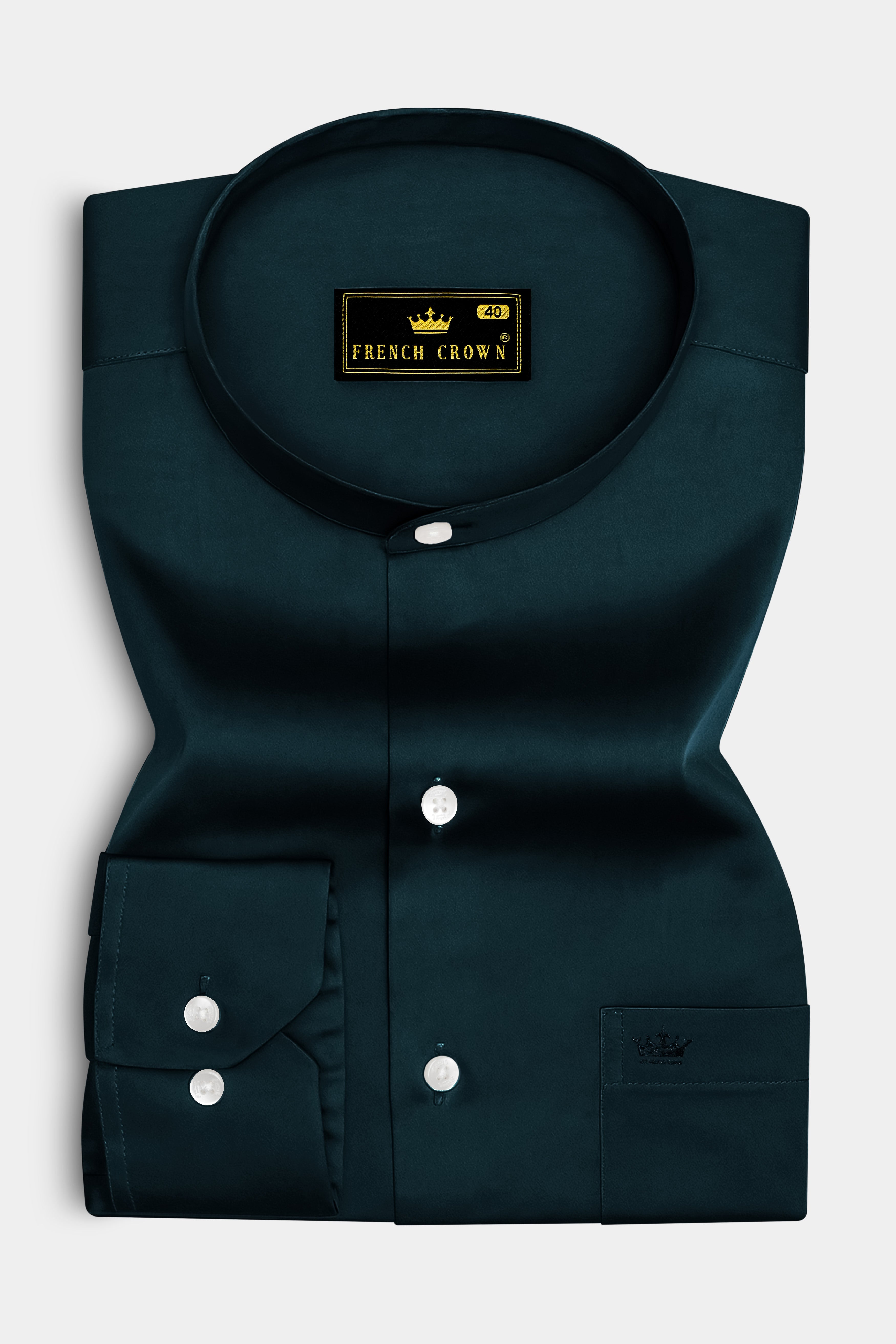 Aureburn-Burnham Green Subtle Sheen Super Soft Premium Cotton Mandarin Shirt