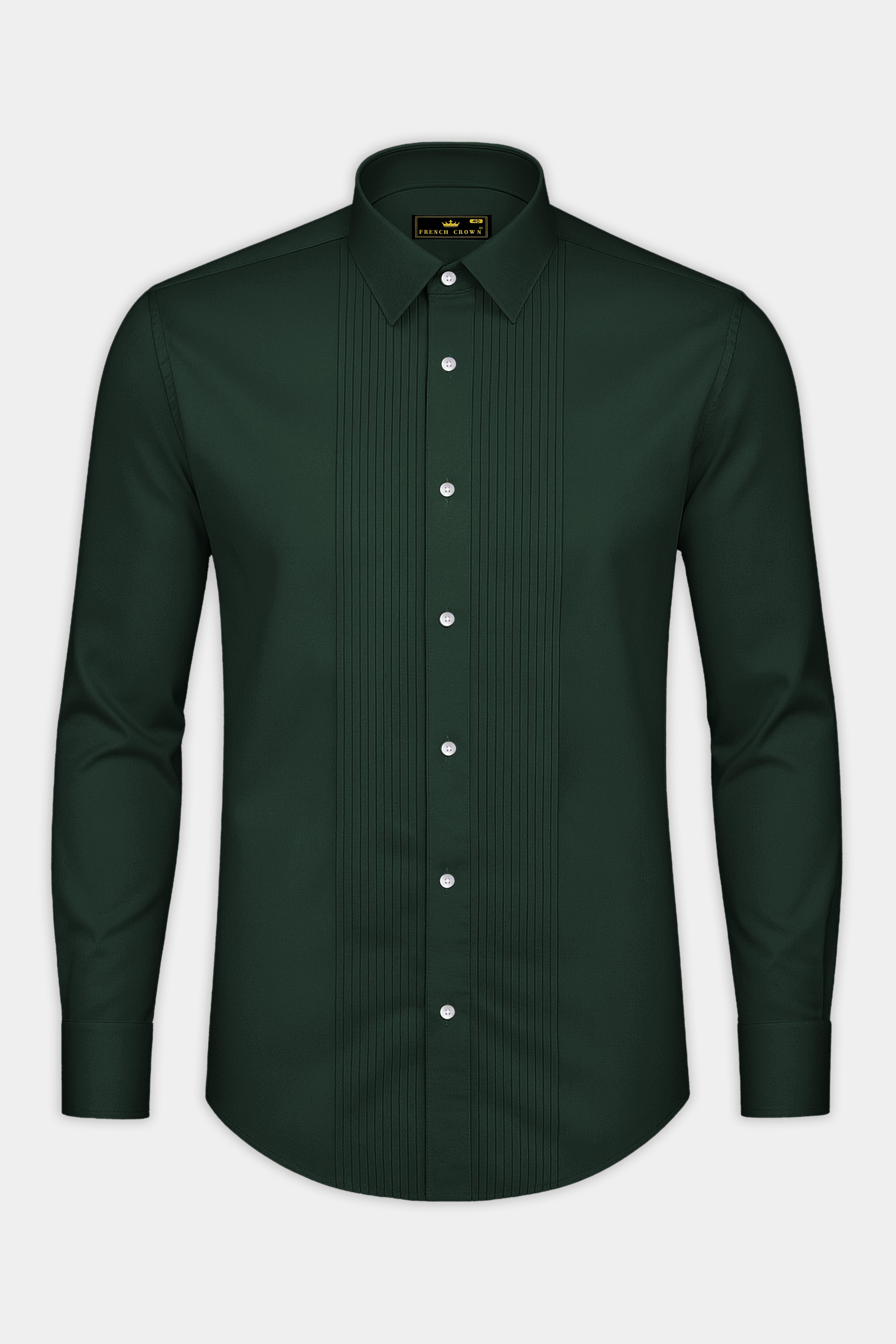 Thalvoro-Phthalo Green Subtle Sheen Super Soft Premium Cotton Tuxedo Shirt