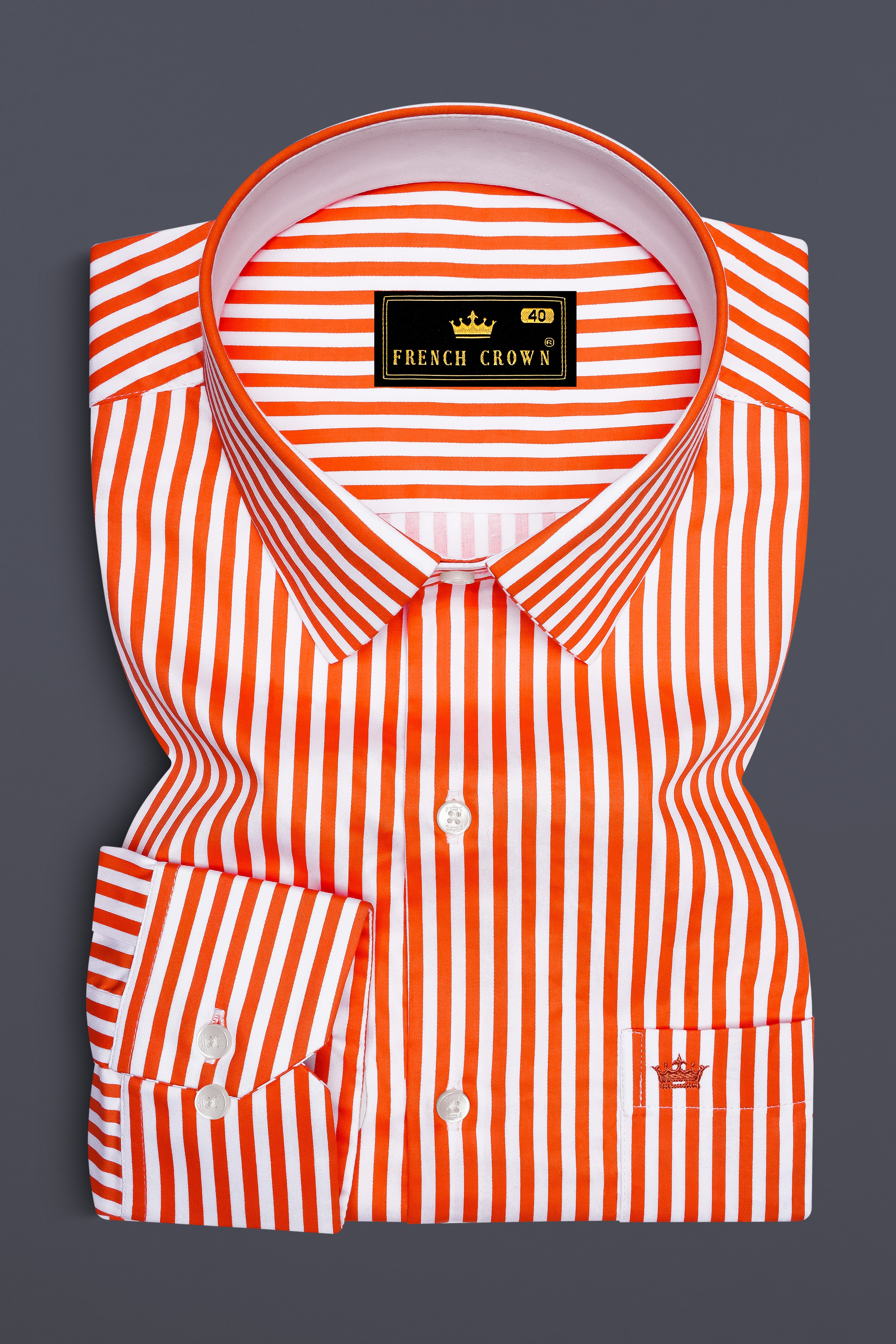 Arancio-Bittersweet Orange And Bright White Candy Striped Super Soft Premium Cotton Dress Shirt