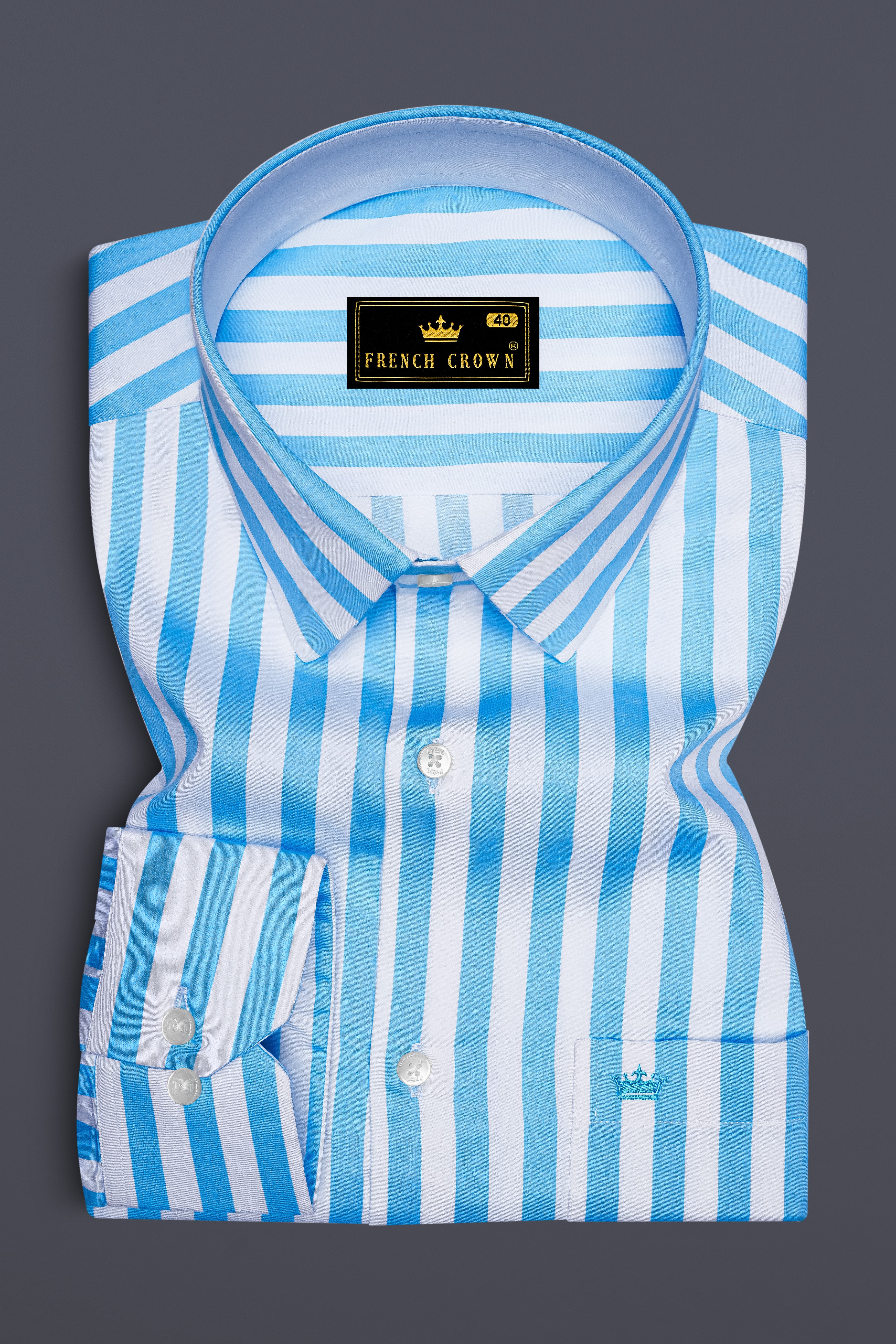 Aurecel-Celestial Blue And Bright White Awning Striped Super Soft Premium Cotton Dress Shirt