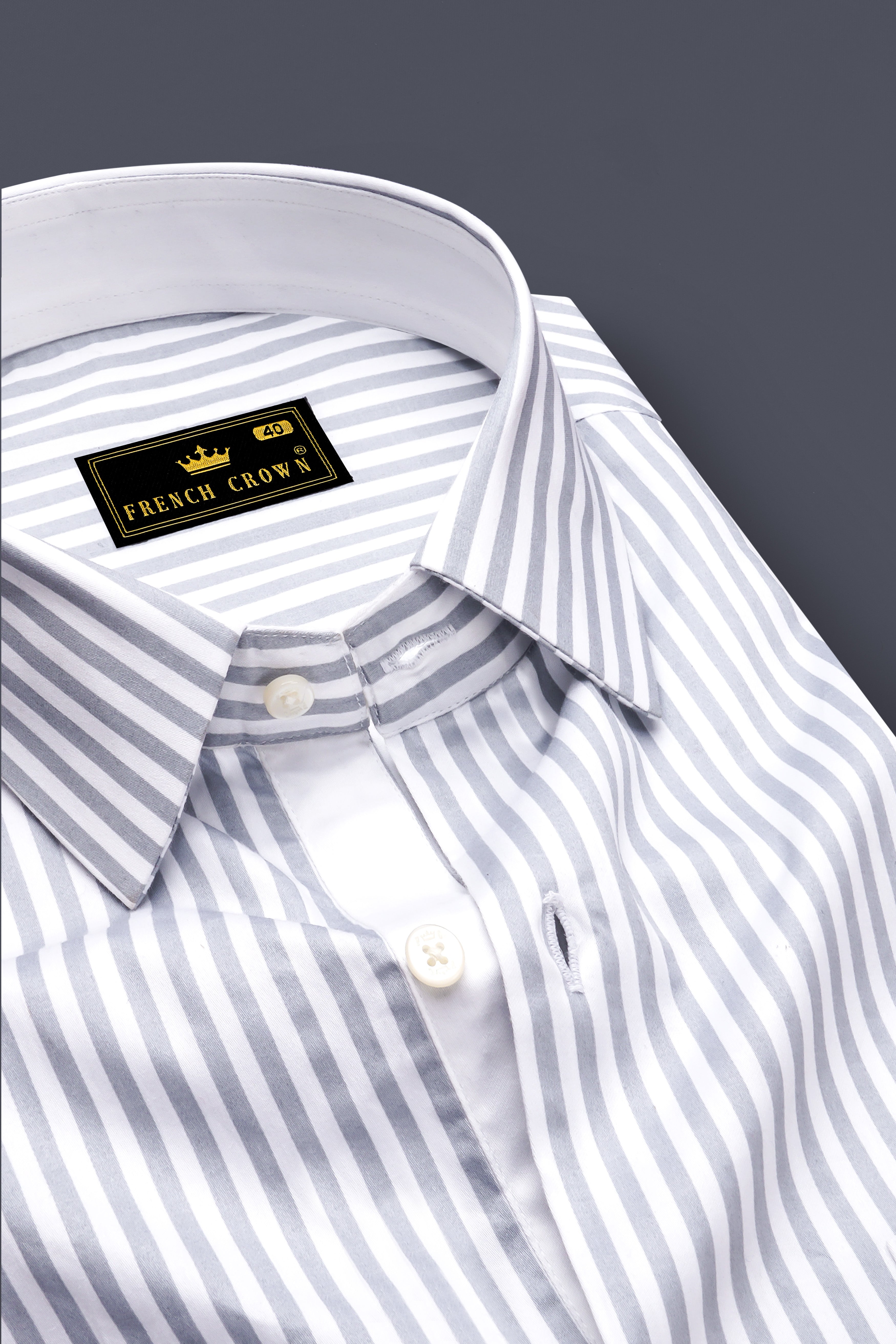 Strivaro-Aluminium Gray And Bright White Candy Striped Super Soft Premium Cotton Dress Shirt