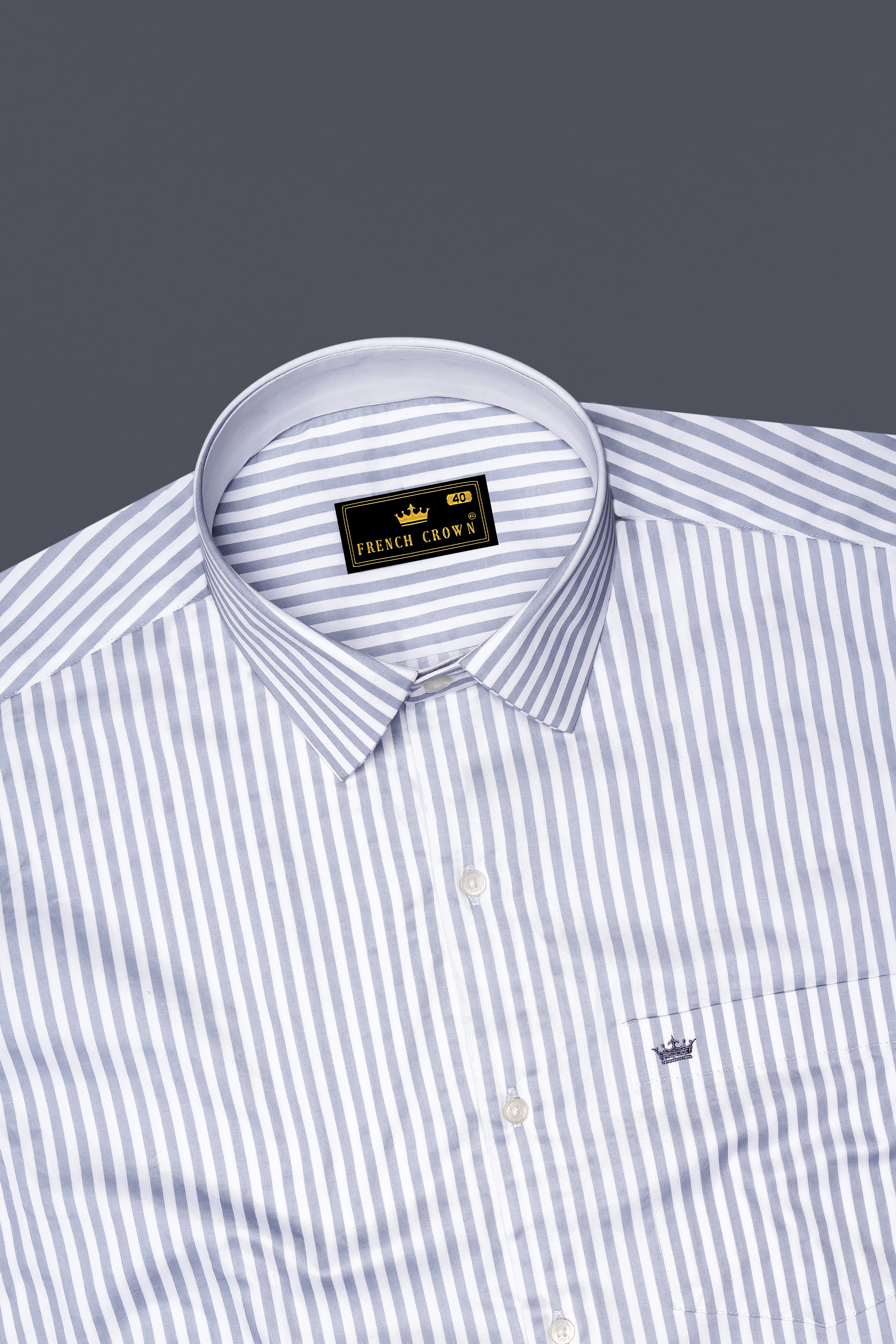 Strivaro-Aluminium Gray And Bright White Candy Striped Super Soft Premium Cotton Dress Shirt