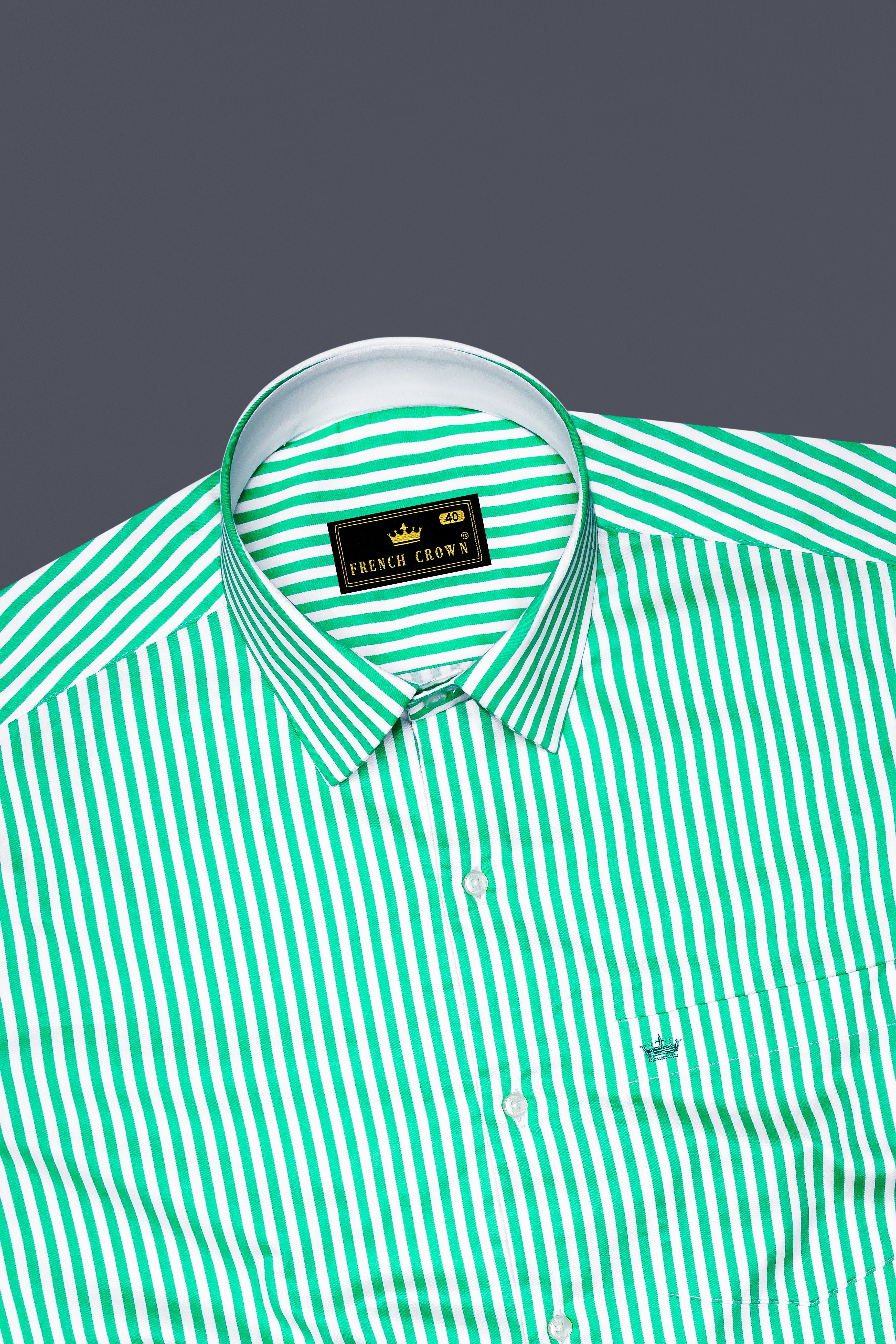 Virenza-Tealish Green And Bright White Candy Striped Super Soft Premium Cotton Dress Shirt