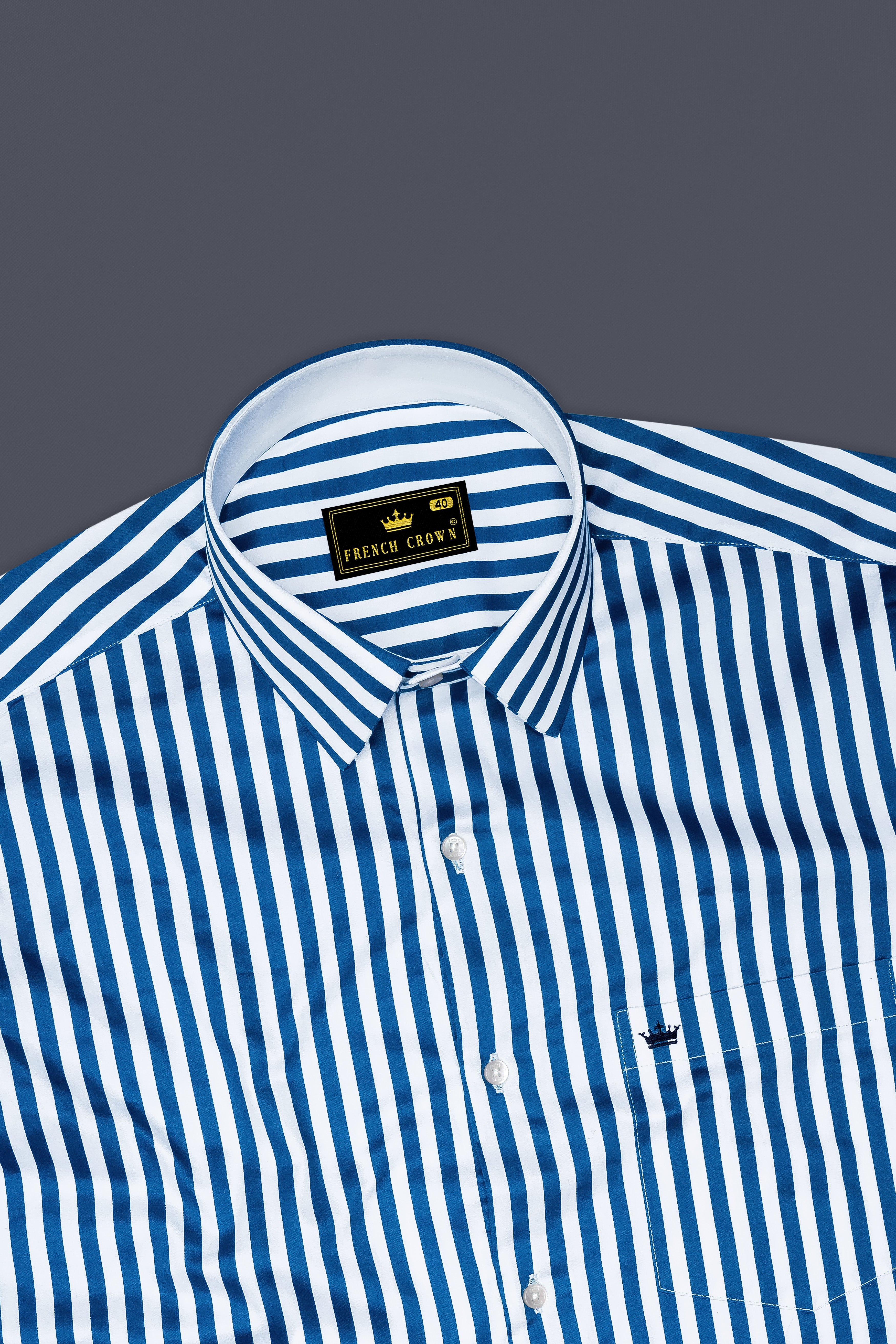 Azzorio-Catalina Blue And Bright White Candy Striped Subtle Sheen Super Soft Premium Cotton Dress Shirt