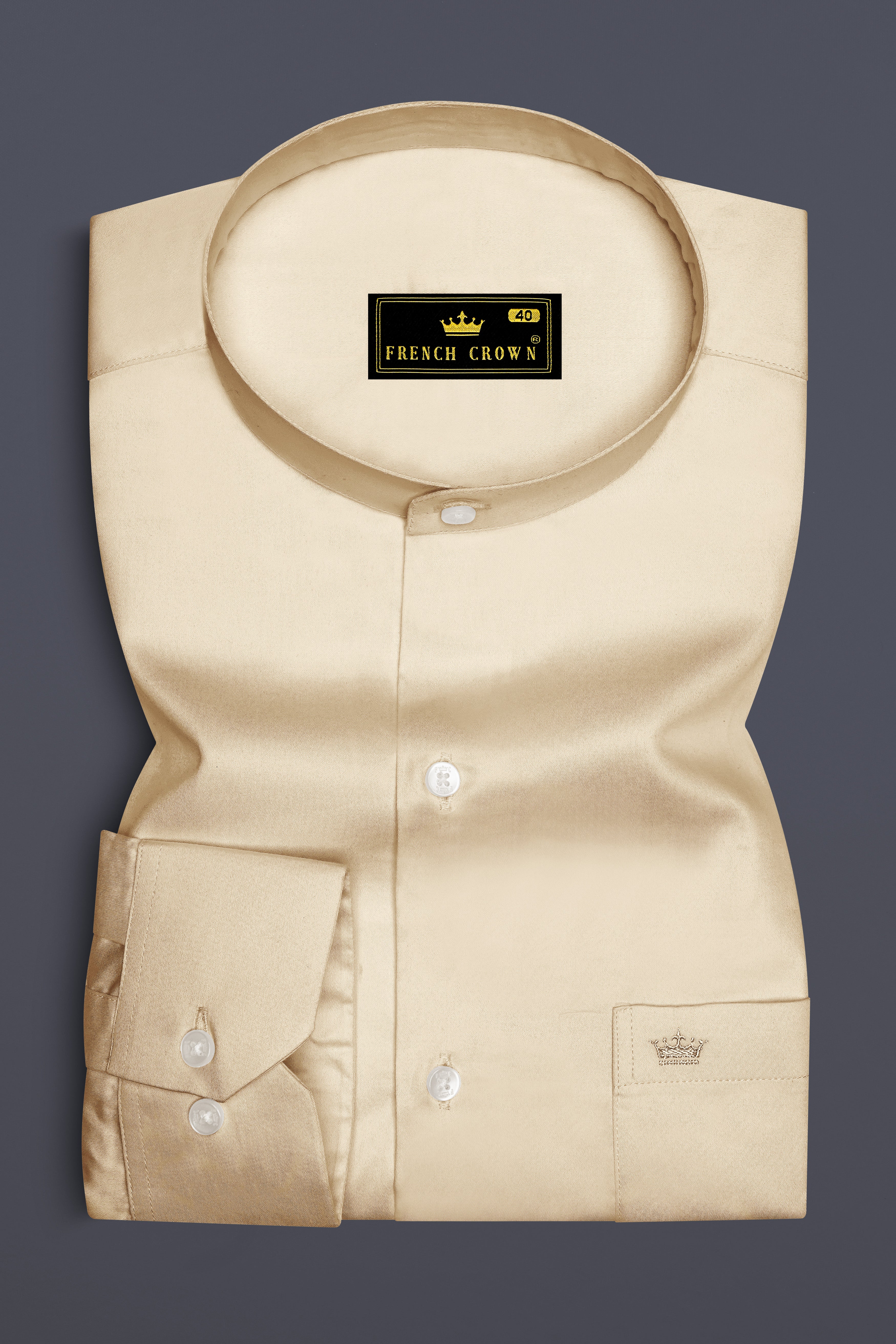 Vanoro-Almond Cream Subtle Sheen Super Soft Premium Cotton Mandarin Shirt