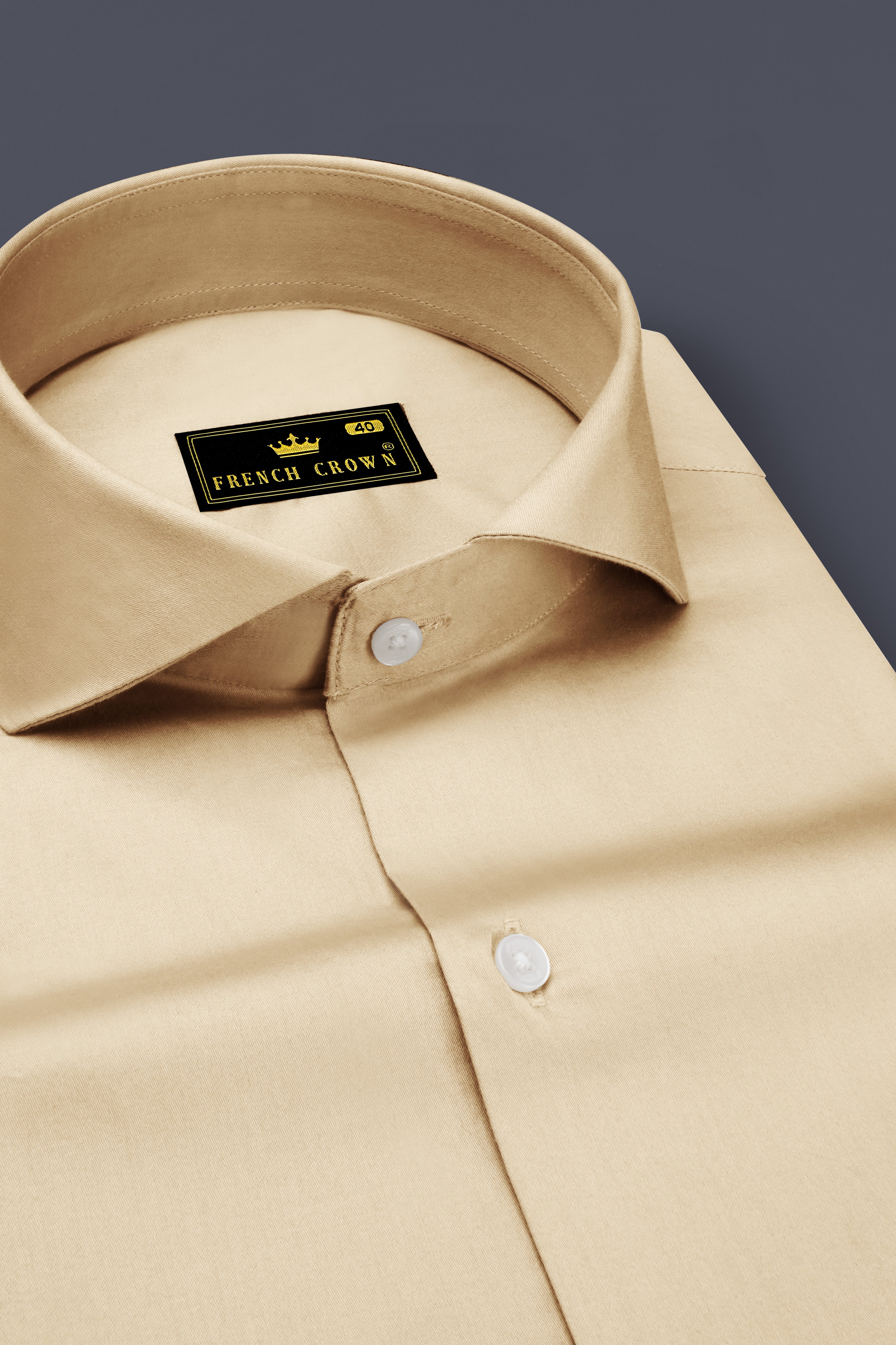 Vanoro-Almond Cream Subtle Sheen Super Soft Premium Cotton Cut Away Collar Dress Shirt