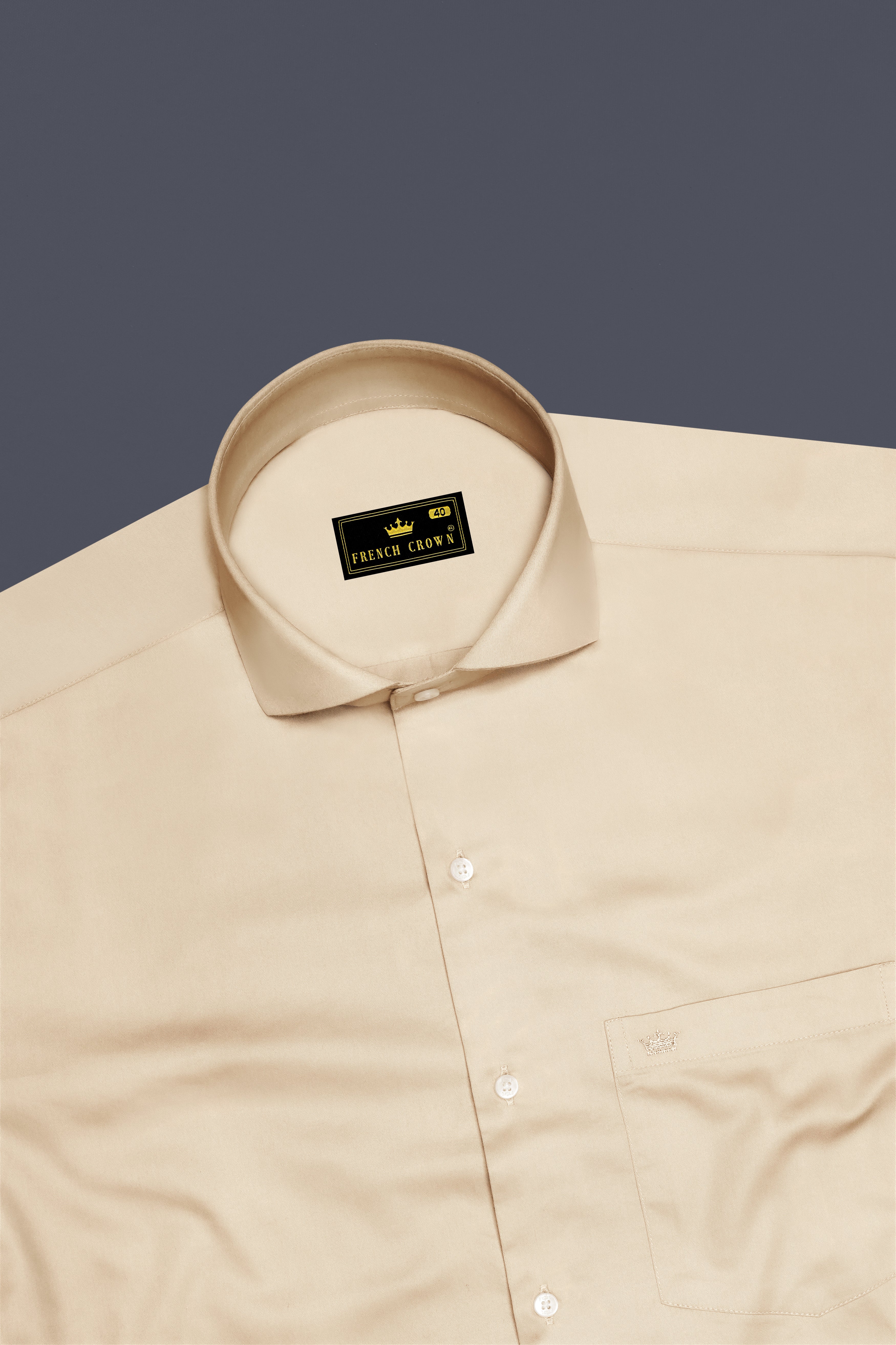 Vanoro-Almond Cream Subtle Sheen Super Soft Premium Cotton Cut Away Collar Dress Shirt