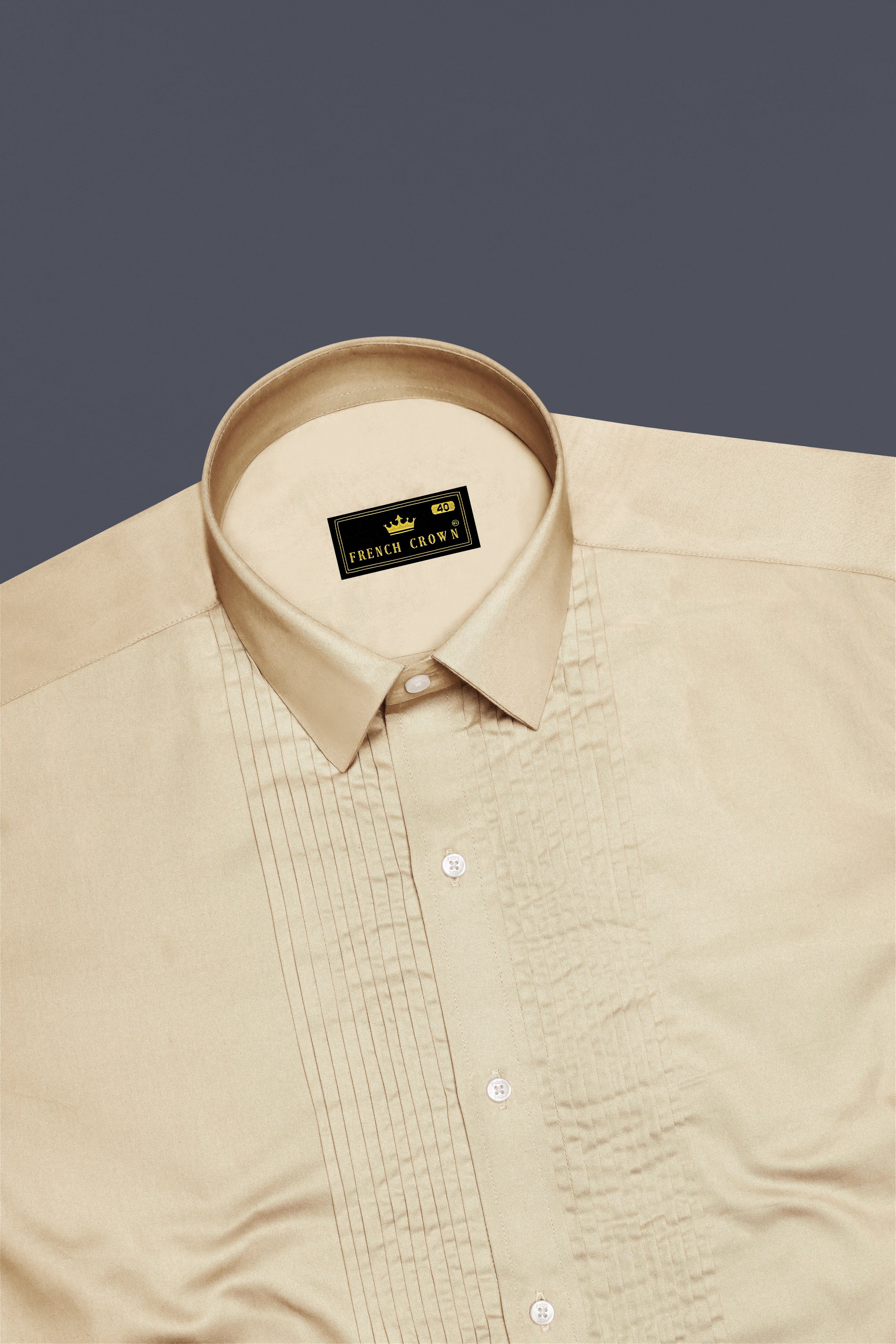 Vanoro-Almond Cream Subtle Sheen Super Soft Premium Cotton Tuxedo Shirt