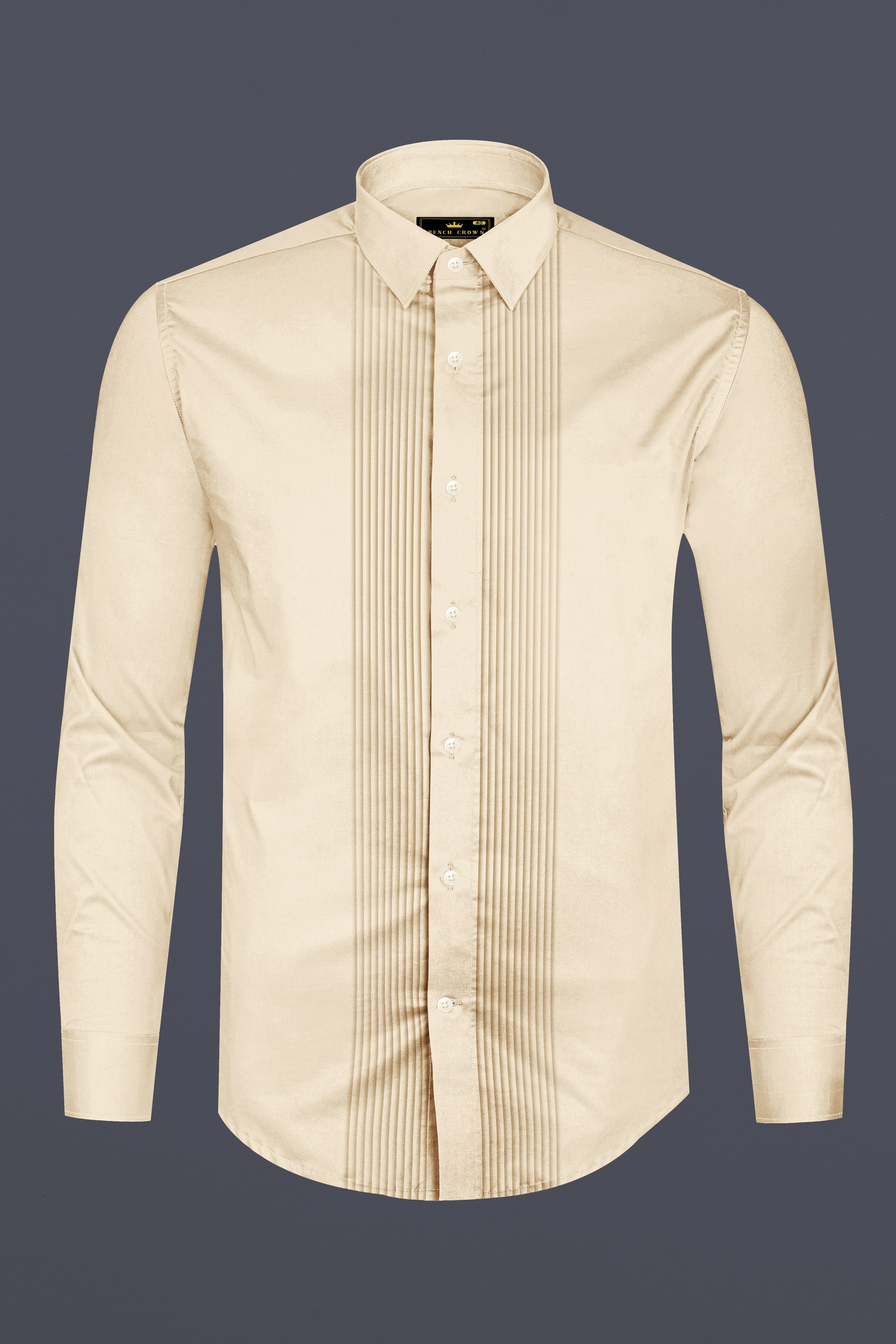 Vanoro-Almond Cream Subtle Sheen Super Soft Premium Cotton Tuxedo Shirt