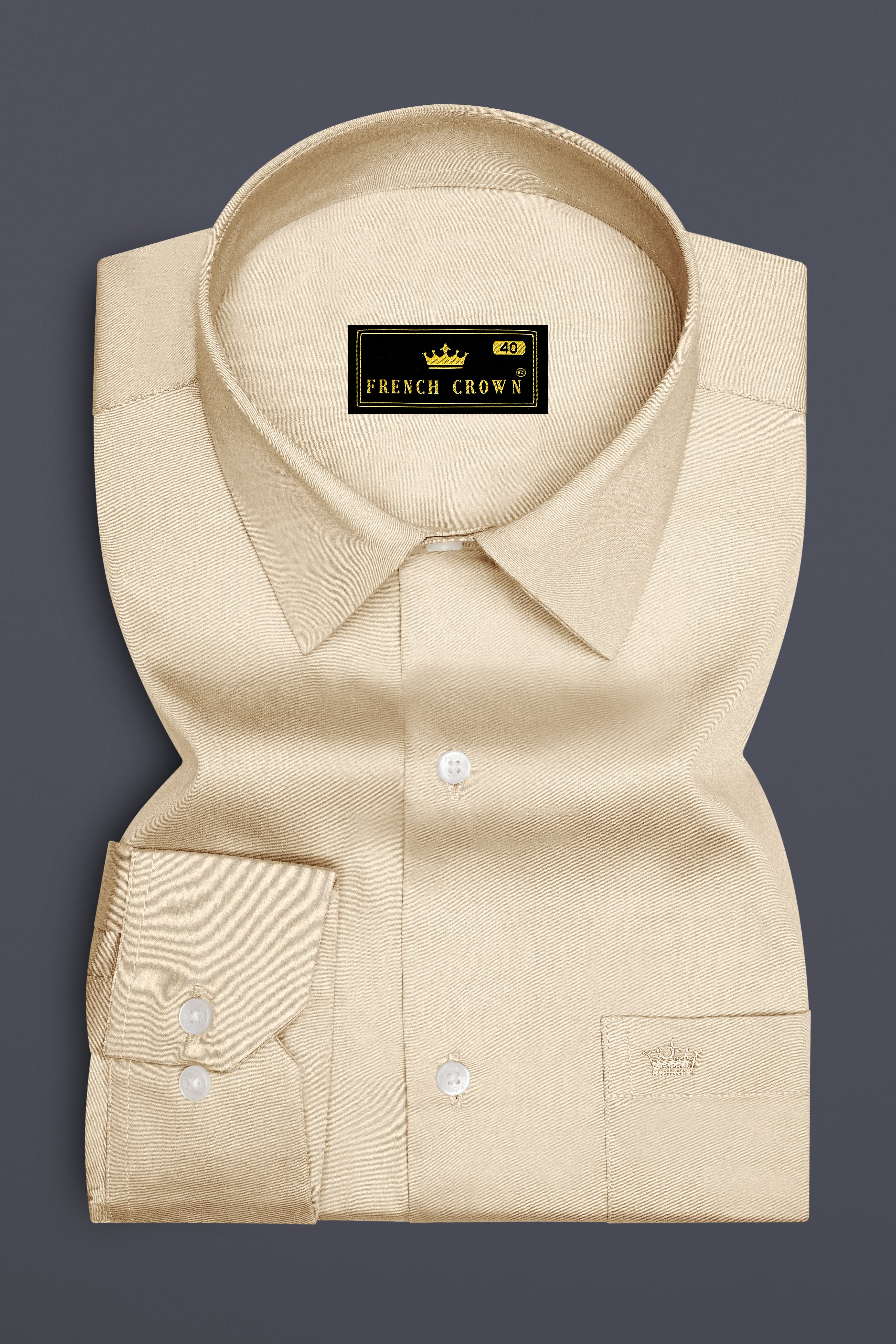 Vanoro-Almond Cream Subtle Sheen Super Soft Premium Cotton Dress Shirt