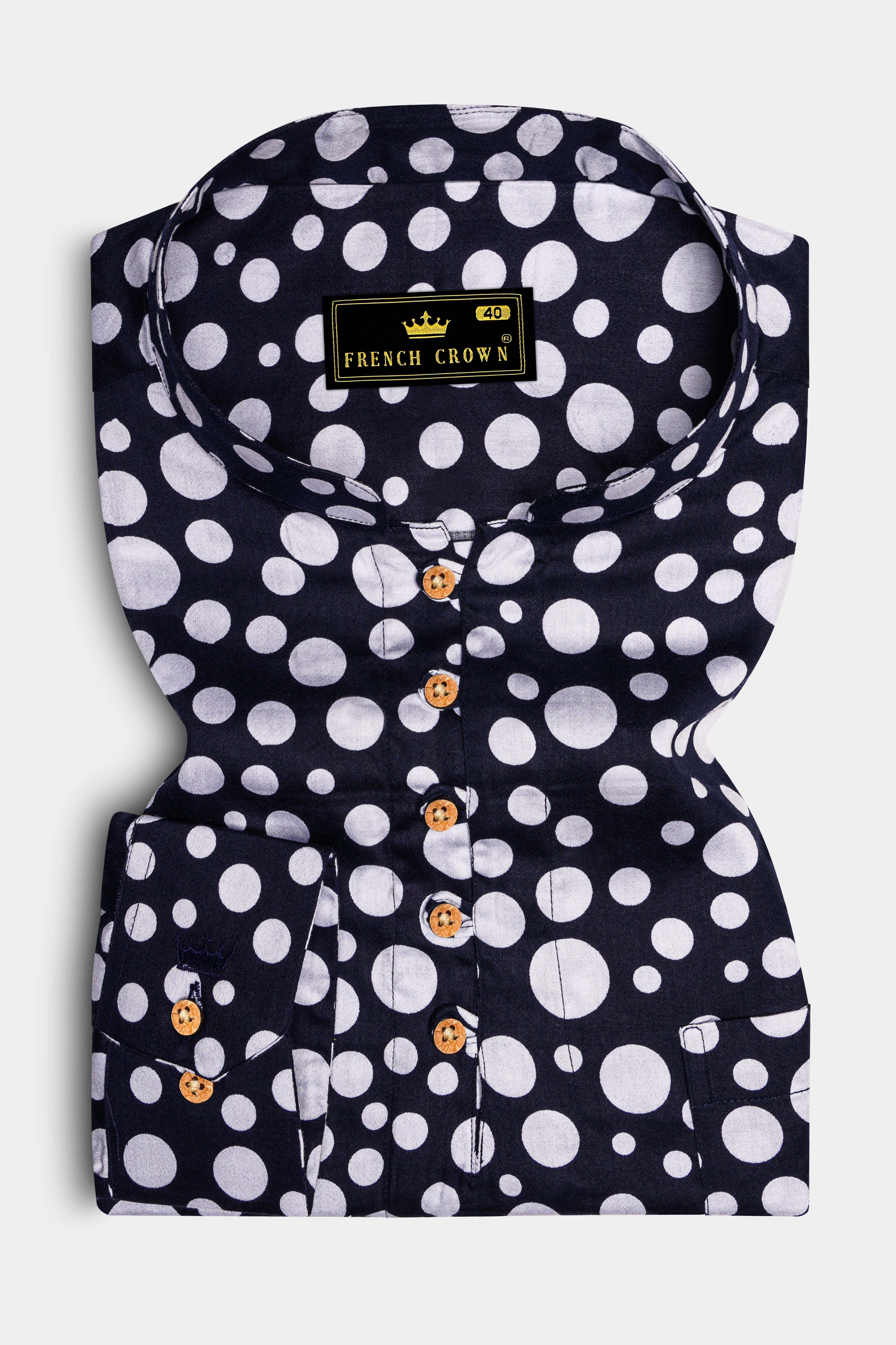 Vistiq-Mirage Blue And Bright White Polka Dot Printed Subtle Sheen Super Soft Premium Cotton Casual Kurta Shirt