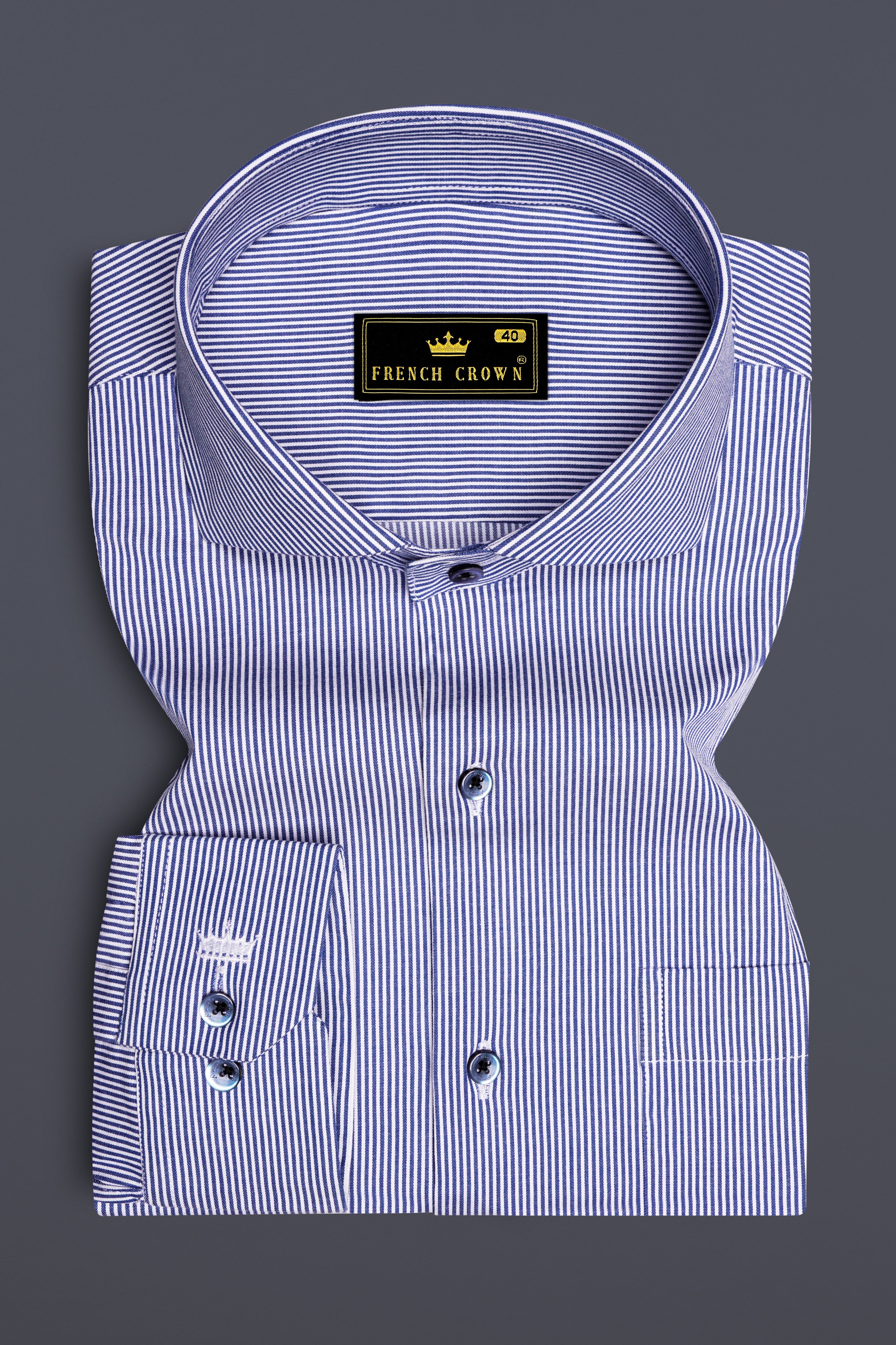Velorin-Steel Blue Pinstriped Super Soft Premium Cotton Dress Shirt