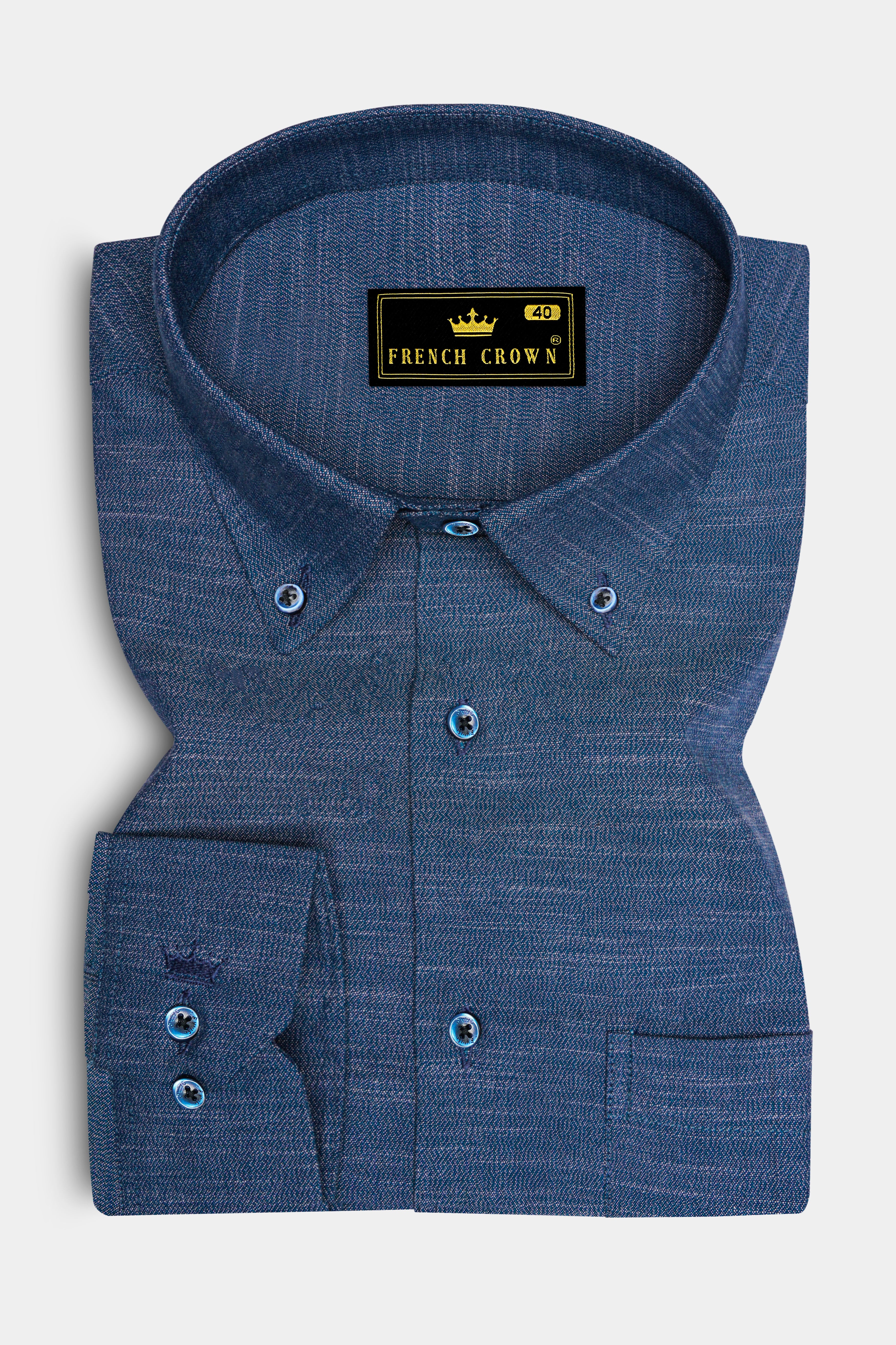 Forge-Rhino Blue Melange Textured Premium Denim Casual Shirt