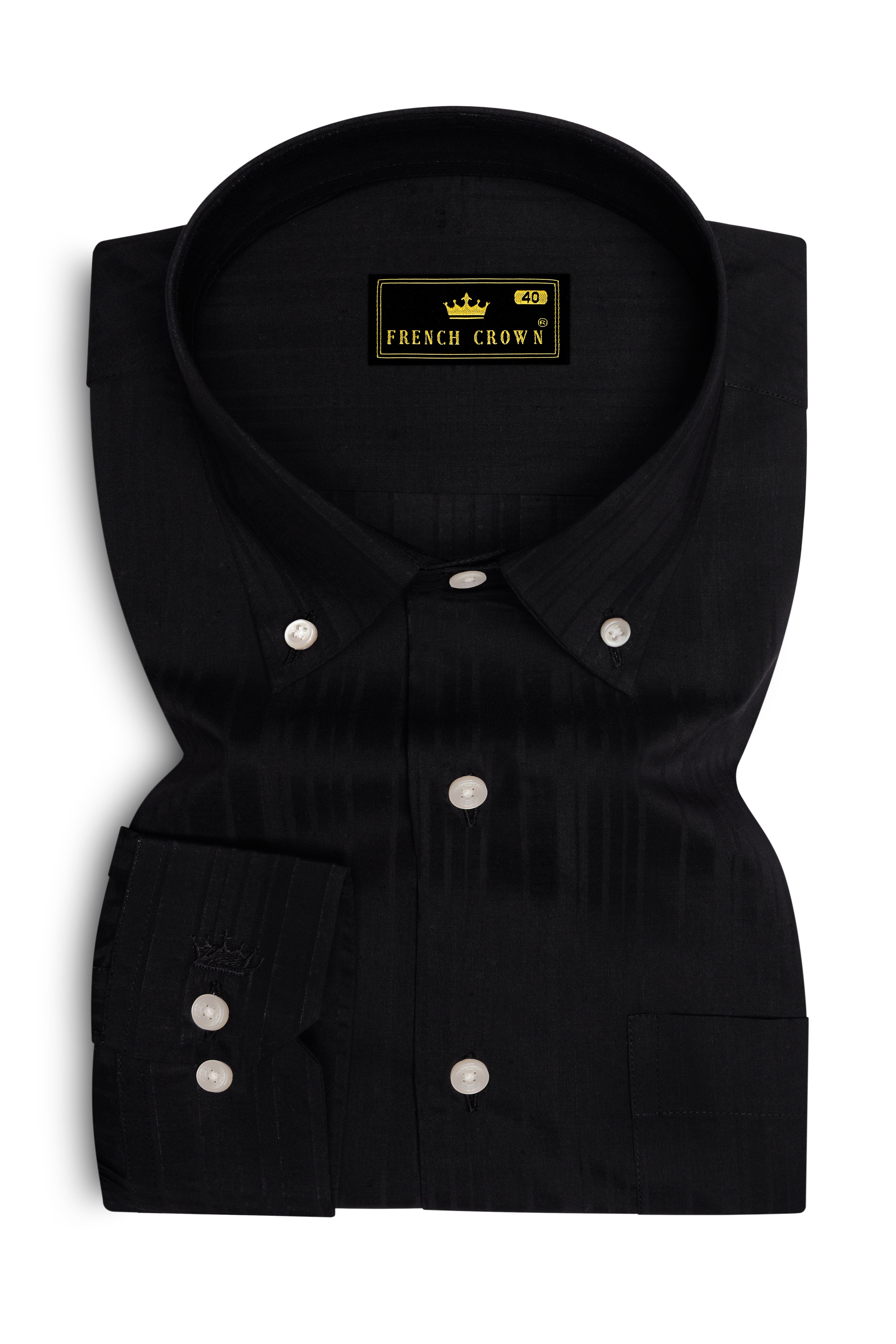 Auralis-Jade Black Striped Dobby Stretchable Textured Premium Giza Cotton Dress Shirt