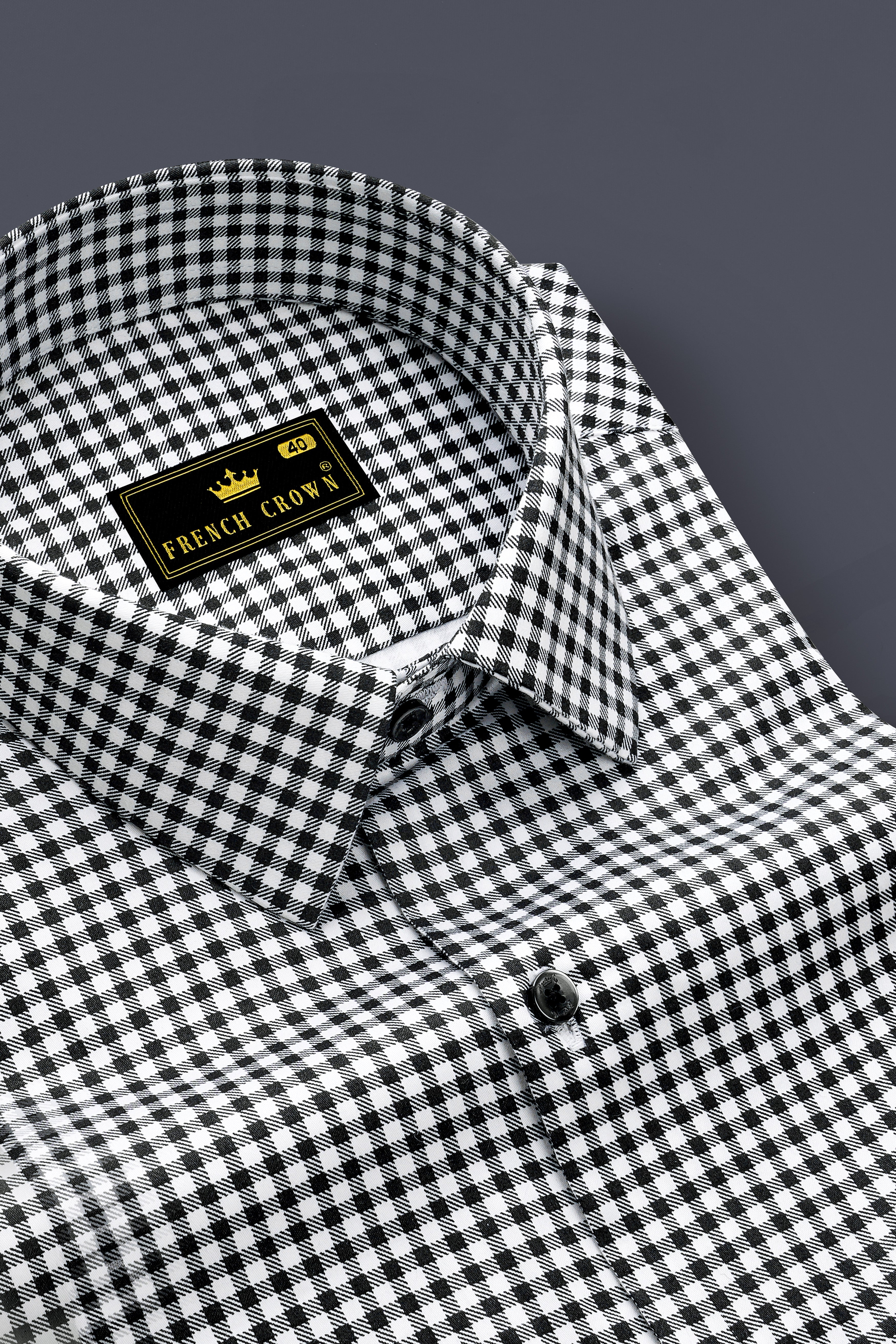 Regalis-Jade Black And Bright White Gingham Plaid Subtle Sheen Super Soft Premium Cotton Dress Shirt