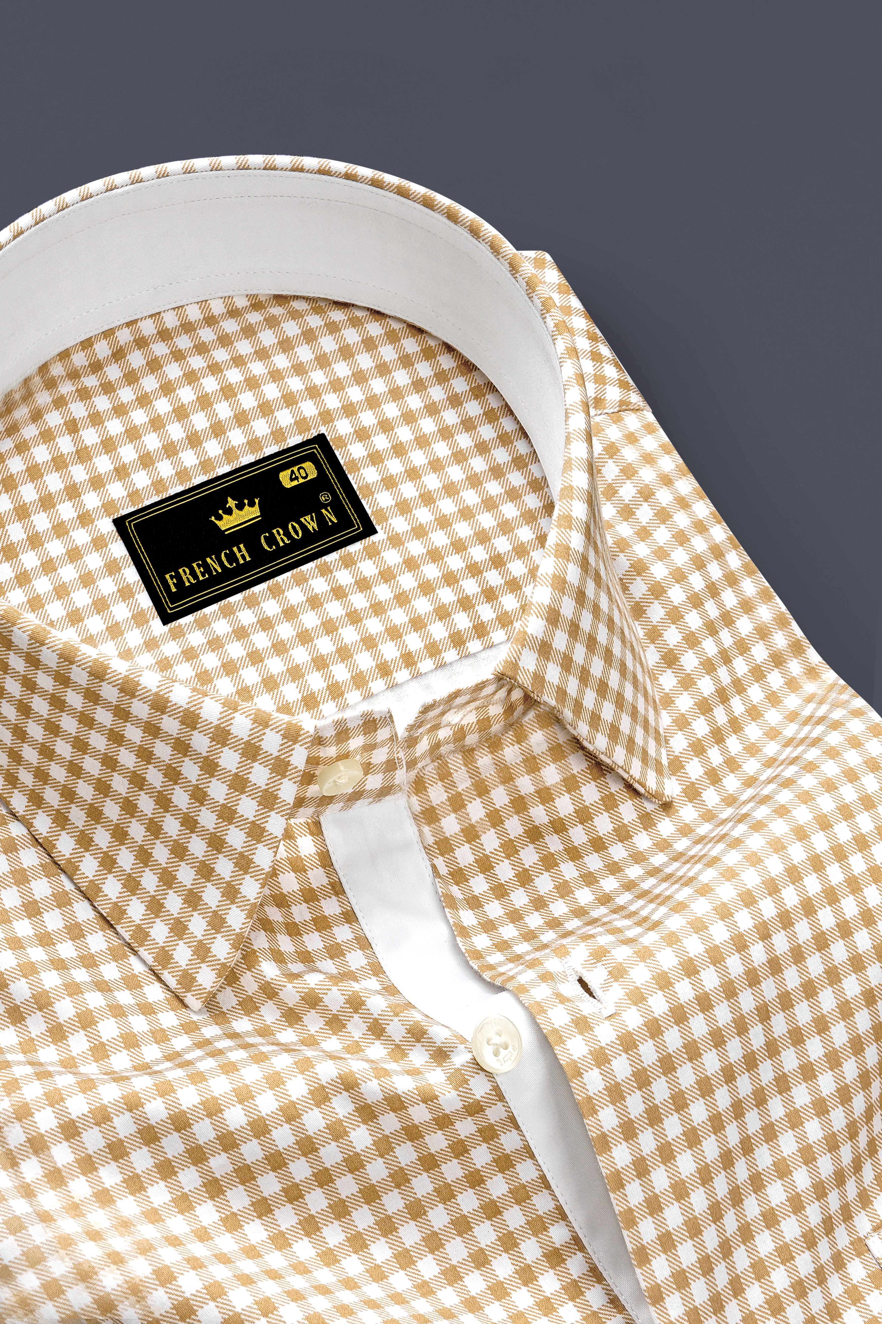 Rustiq-Barley Brown And Bright White Gingham Plaid Super Soft Premium Cotton Dress Shirt
