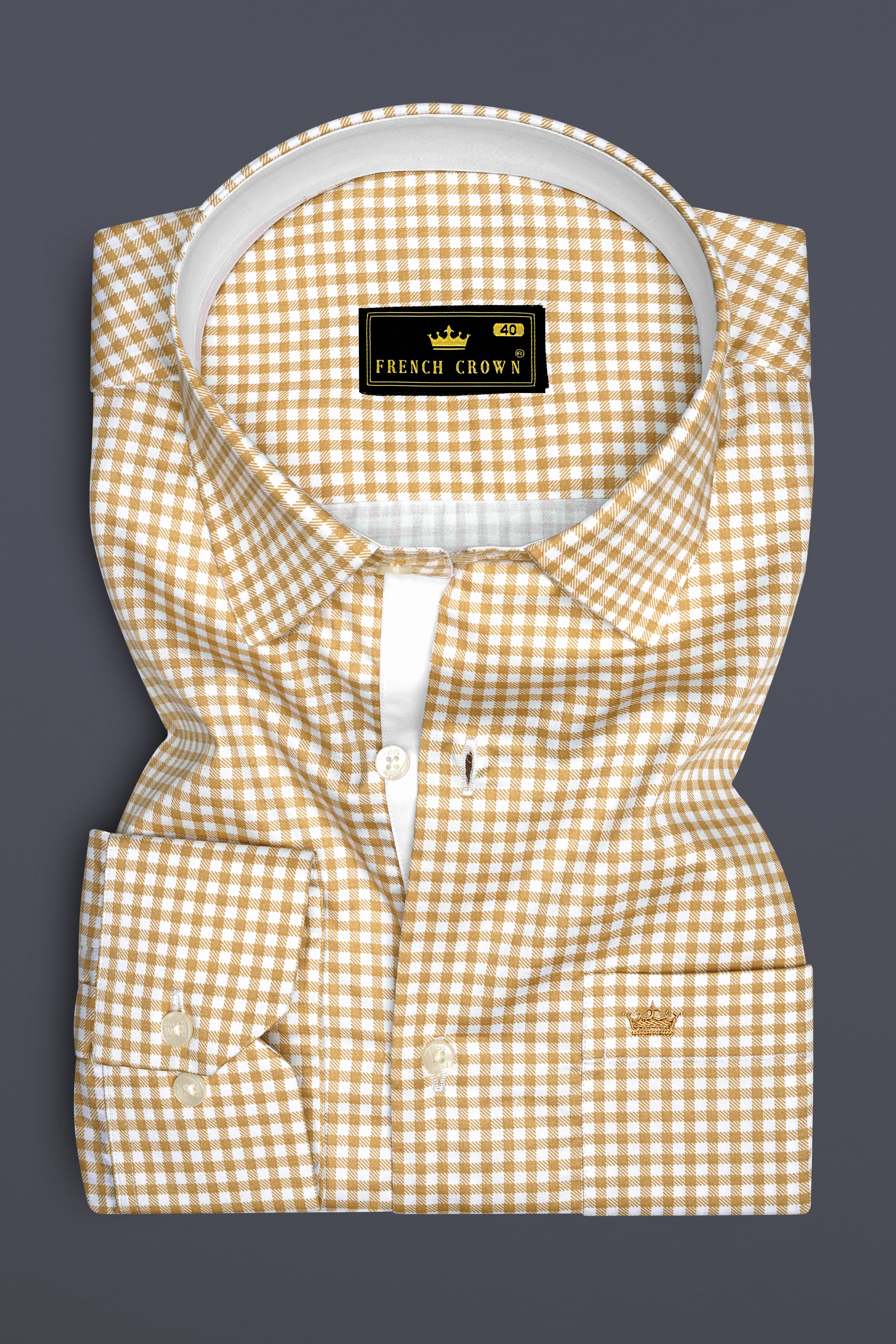 Rustiq-Barley Brown And Bright White Gingham Plaid Super Soft Premium Cotton Dress Shirt