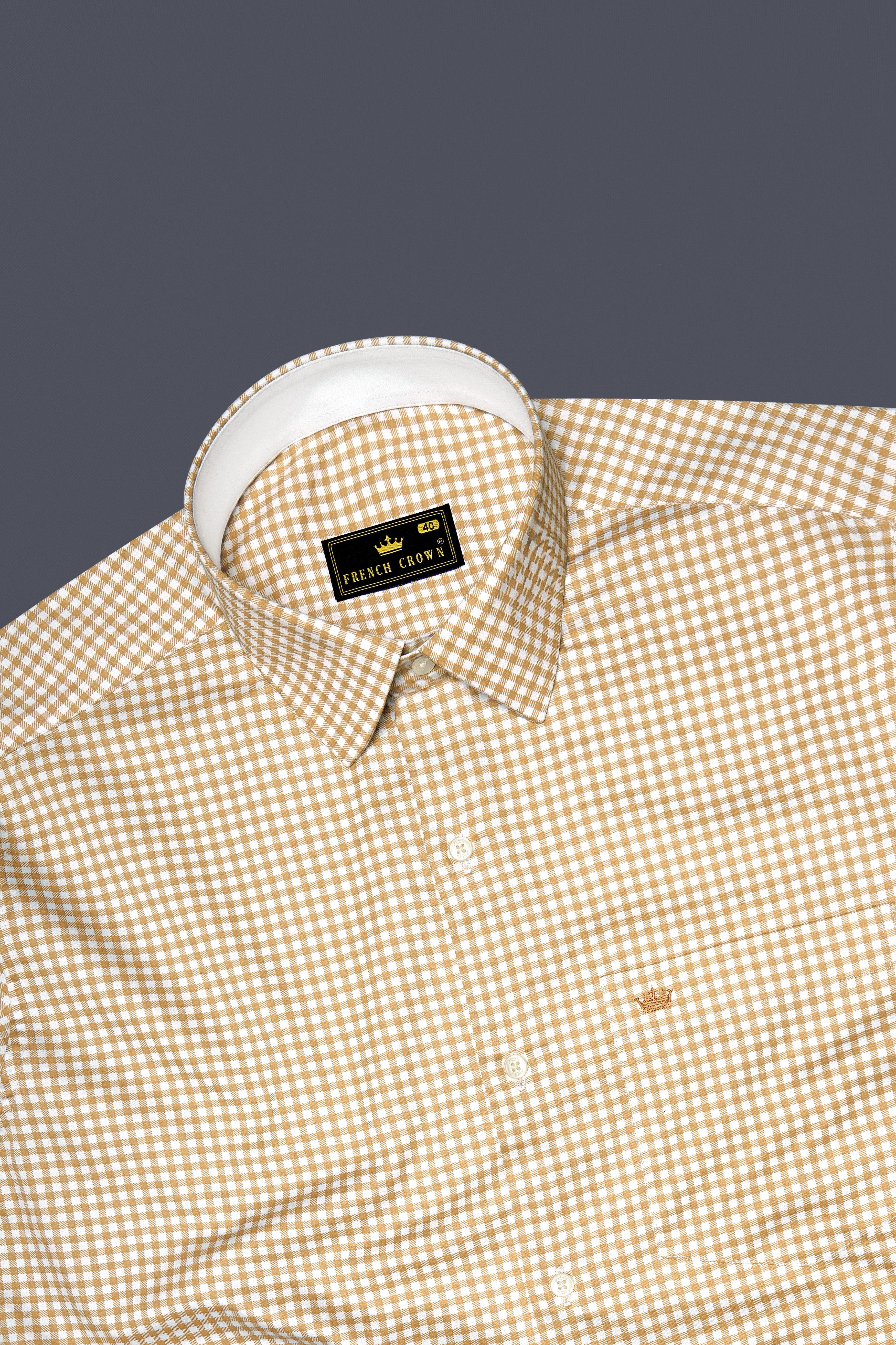 Rustiq-Barley Brown And Bright White Gingham Plaid Super Soft Premium Cotton Dress Shirt