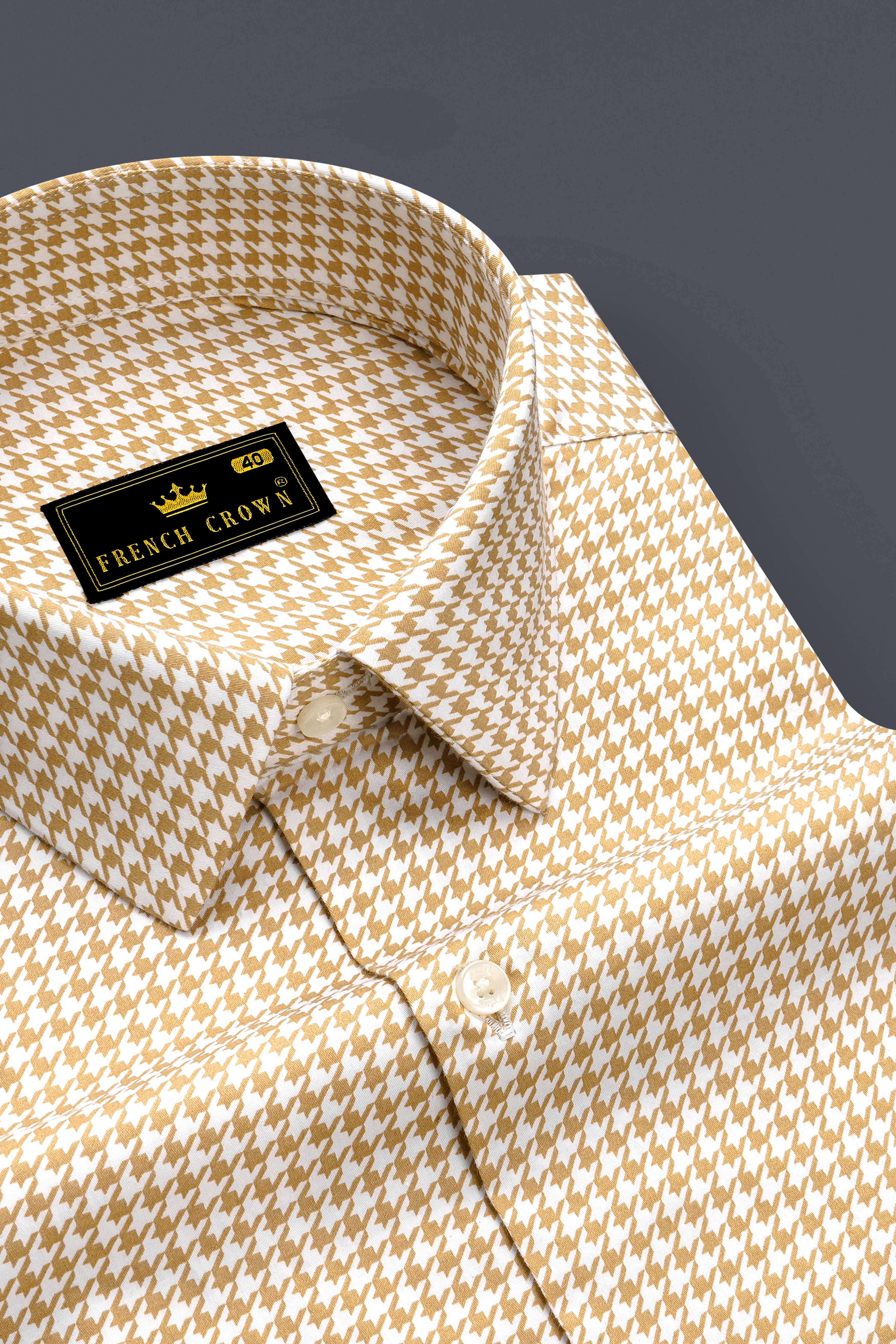 Rustiq-Barley Brown And Bright White Houndstooth Printed Subtle Sheen Super Soft Premium Cotton Dress Shirt