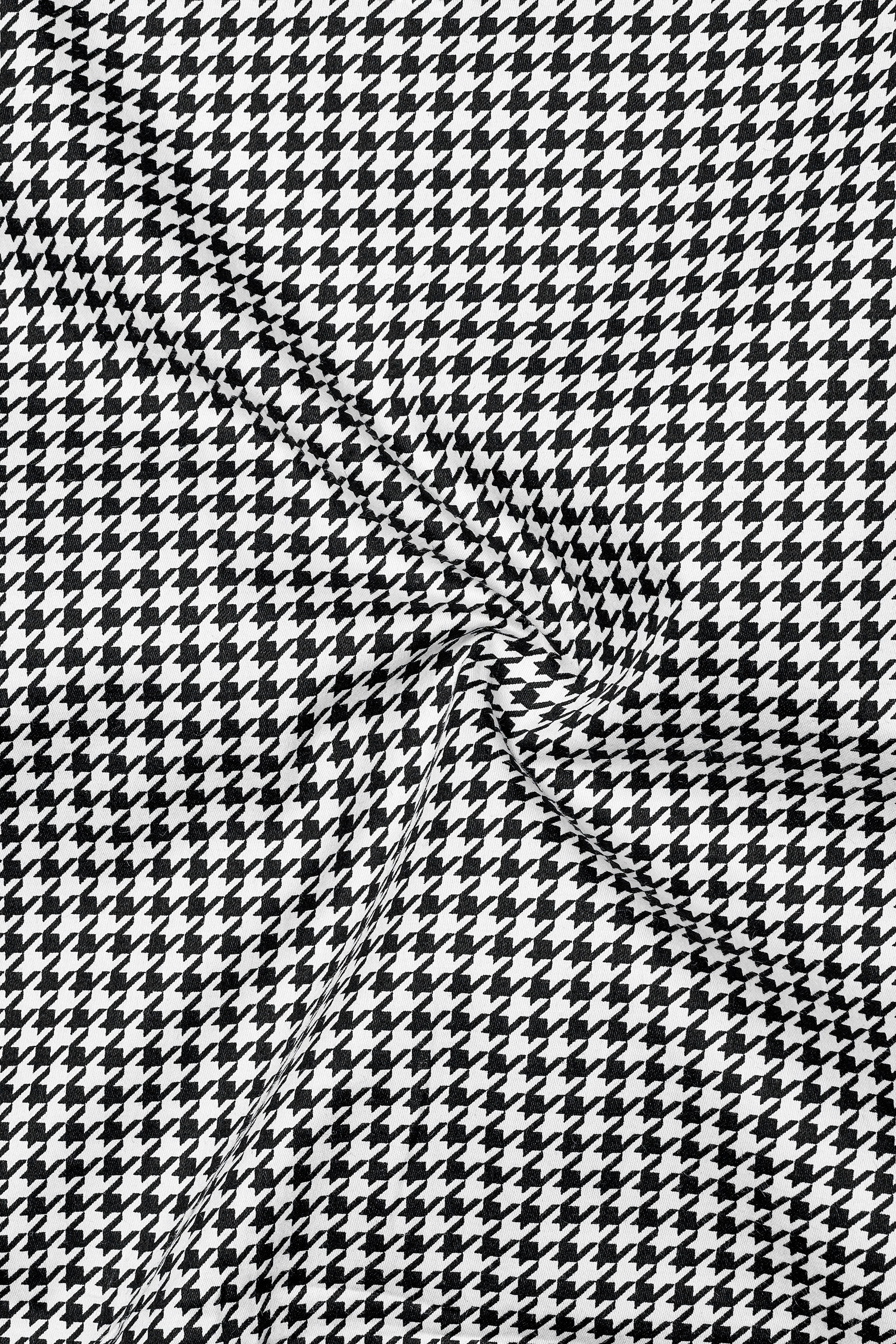 Regalis-Jade Black And Bright White Houndstooth Printed Subtle Sheen Super Soft Premium Cotton Dress Shirt